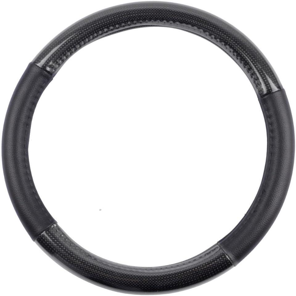 imageBDK Carbon Fiber Steering Wheel Cover White Vinyl with Fiber Accent  Black Carbon 14515 inchBlack