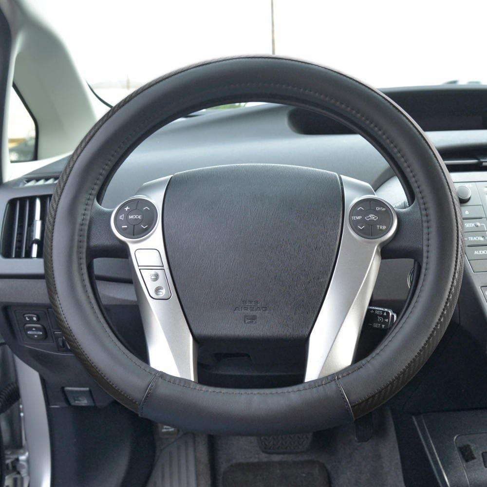 imageBDK Carbon Fiber Steering Wheel Cover White Vinyl with Fiber Accent  Black Carbon 14515 inchBlack