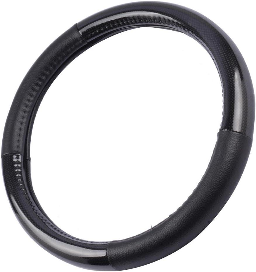 imageBDK Carbon Fiber Steering Wheel Cover White Vinyl with Fiber Accent  Black Carbon 14515 inchBlack