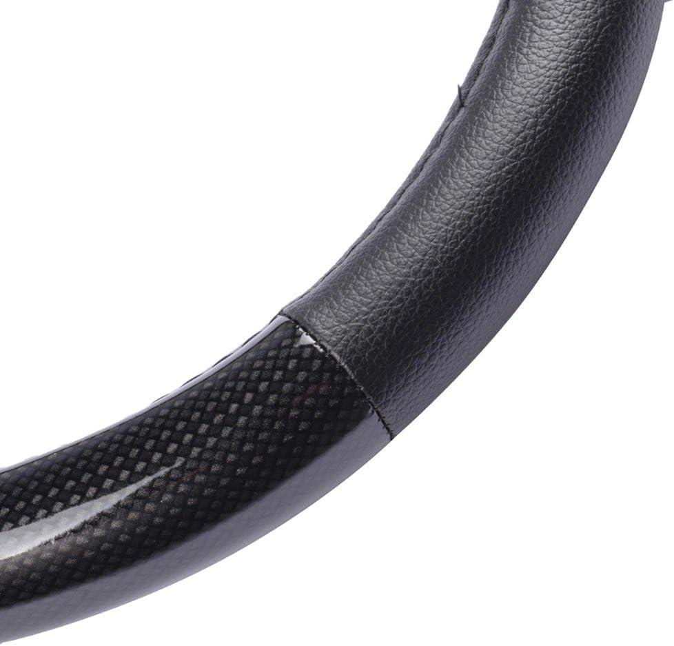 imageBDK Carbon Fiber Steering Wheel Cover White Vinyl with Fiber Accent  Black Carbon 14515 inchBlack