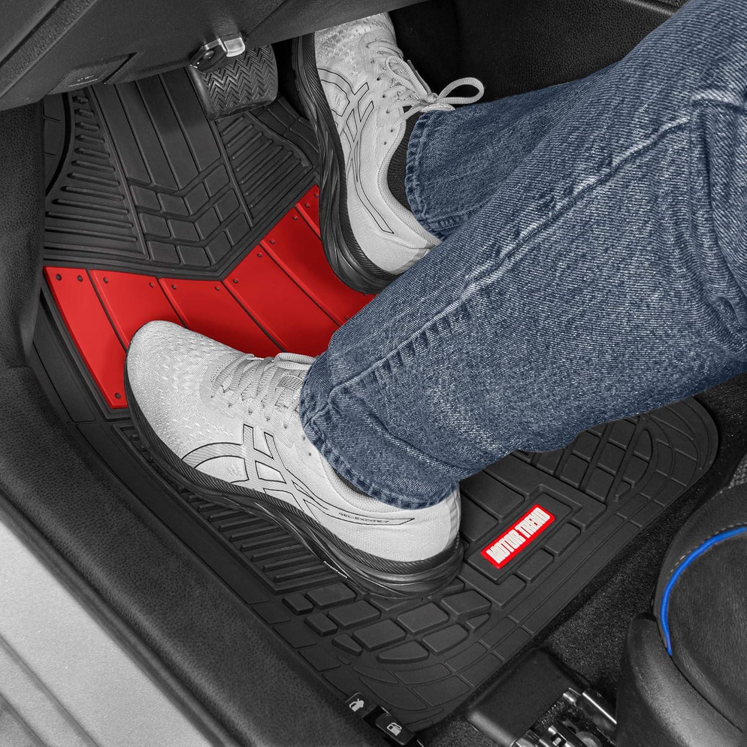 imageMOTOR TREND DualFlex Rubber Car Floor Mats All Weather Waterproof 4Piece Sporty TwoTone Design Car Mats Full Set  Universal TrimtoFit Floor Mats for Car SUV ampamp Trucks  Car Carpet ProtectorRed