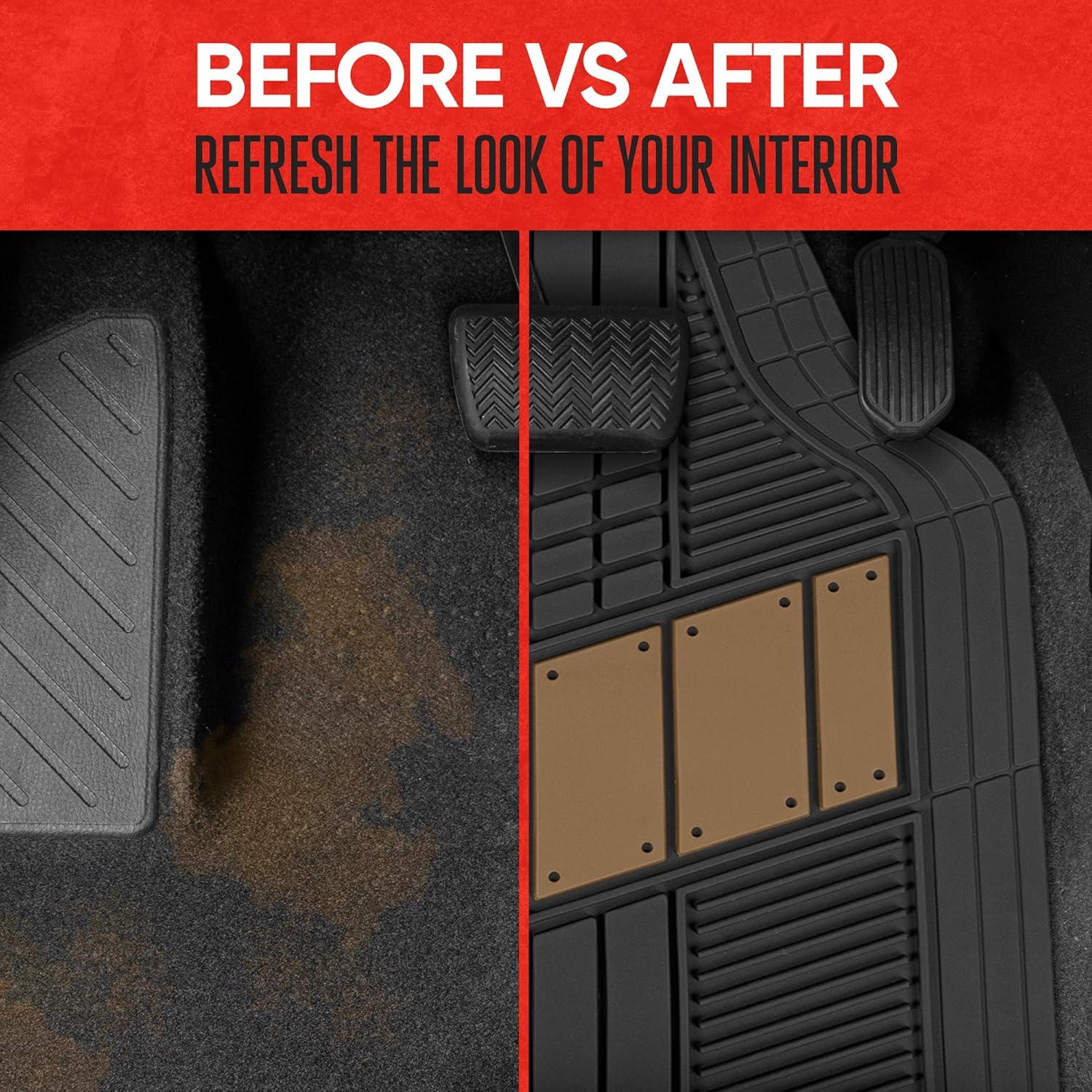 imageMOTOR TREND DualFlex Rubber Car Floor Mats All Weather Waterproof 4Piece Sporty TwoTone Design Car Mats Full Set  Universal TrimtoFit Floor Mats for Car SUV ampamp Trucks  Car Carpet ProtectorBeige