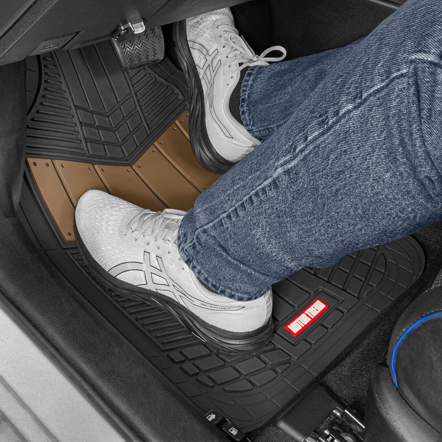 imageMOTOR TREND DualFlex Rubber Car Floor Mats All Weather Waterproof 4Piece Sporty TwoTone Design Car Mats Full Set  Universal TrimtoFit Floor Mats for Car SUV ampamp Trucks  Car Carpet ProtectorBeige