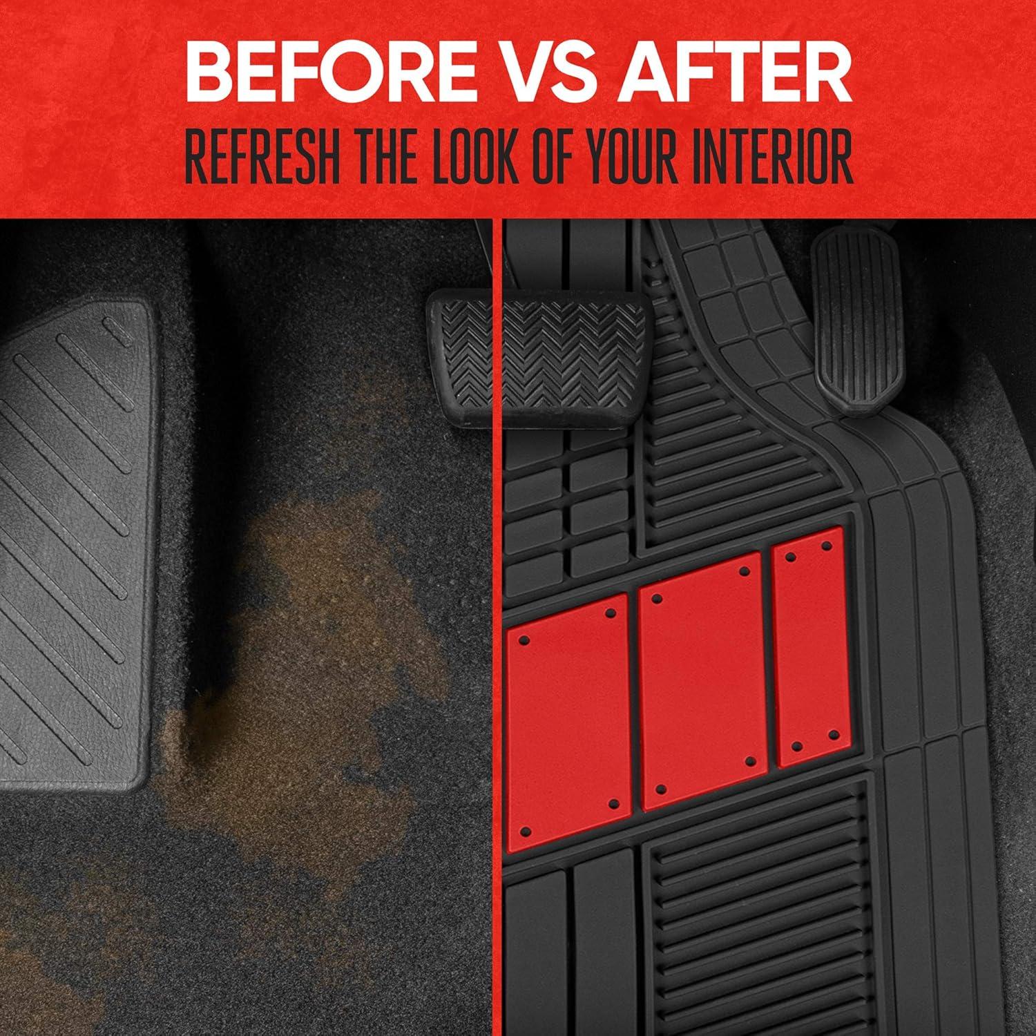 imageMOTOR TREND DualFlex Rubber Car Floor Mats All Weather Waterproof 4Piece Sporty TwoTone Design Car Mats Full Set  Universal TrimtoFit Floor Mats for Car SUV ampamp Trucks  Car Carpet ProtectorRed