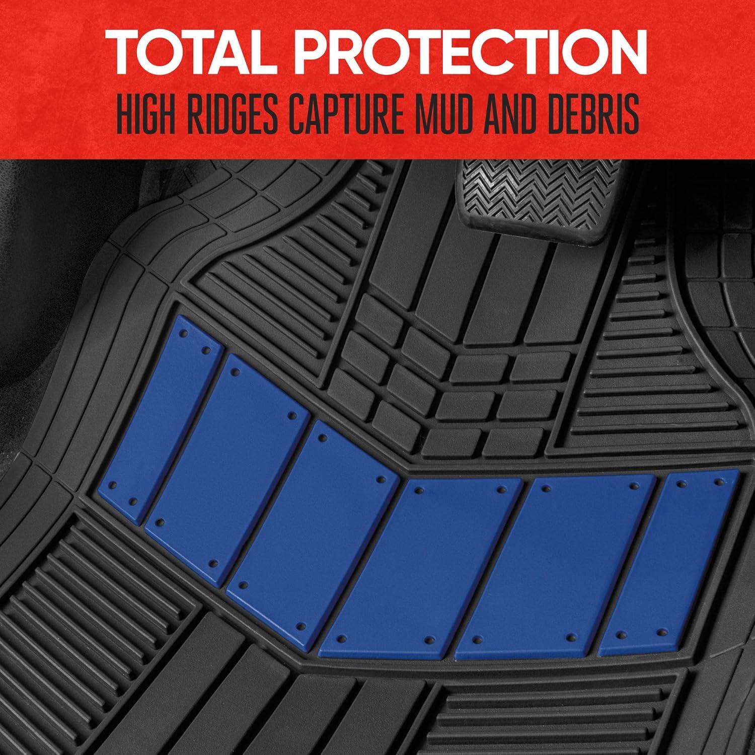 imageMOTOR TREND DualFlex Rubber Car Floor Mats All Weather Waterproof 4Piece Sporty TwoTone Design Car Mats Full Set  Universal TrimtoFit Floor Mats for Car SUV ampamp Trucks  Car Carpet ProtectorBlue