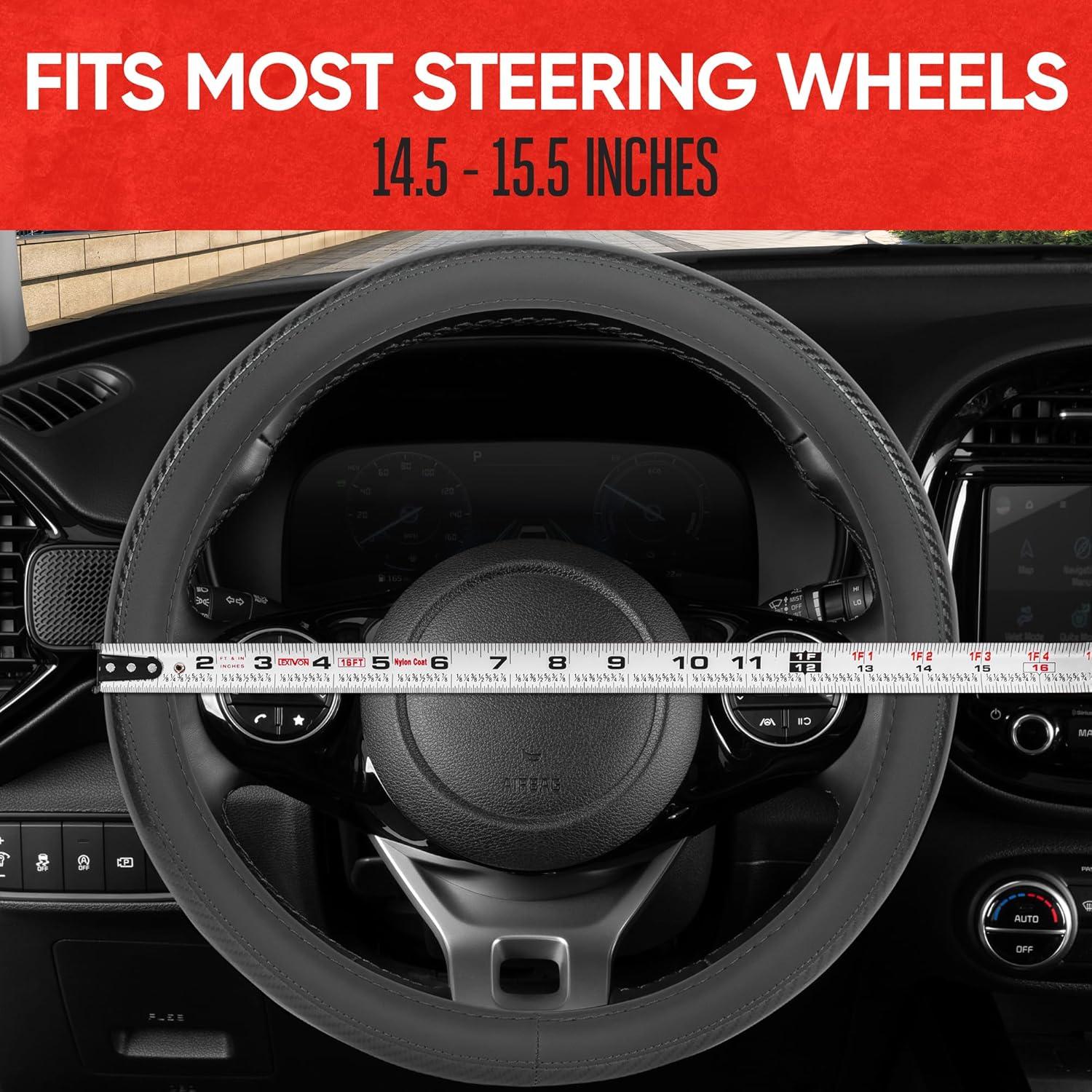 imageMotor Trend Carbon Fiber Grip Steering Wheel Cover  CarbonGripX Charcoal Gray and Black Comfortable NonSlip Design