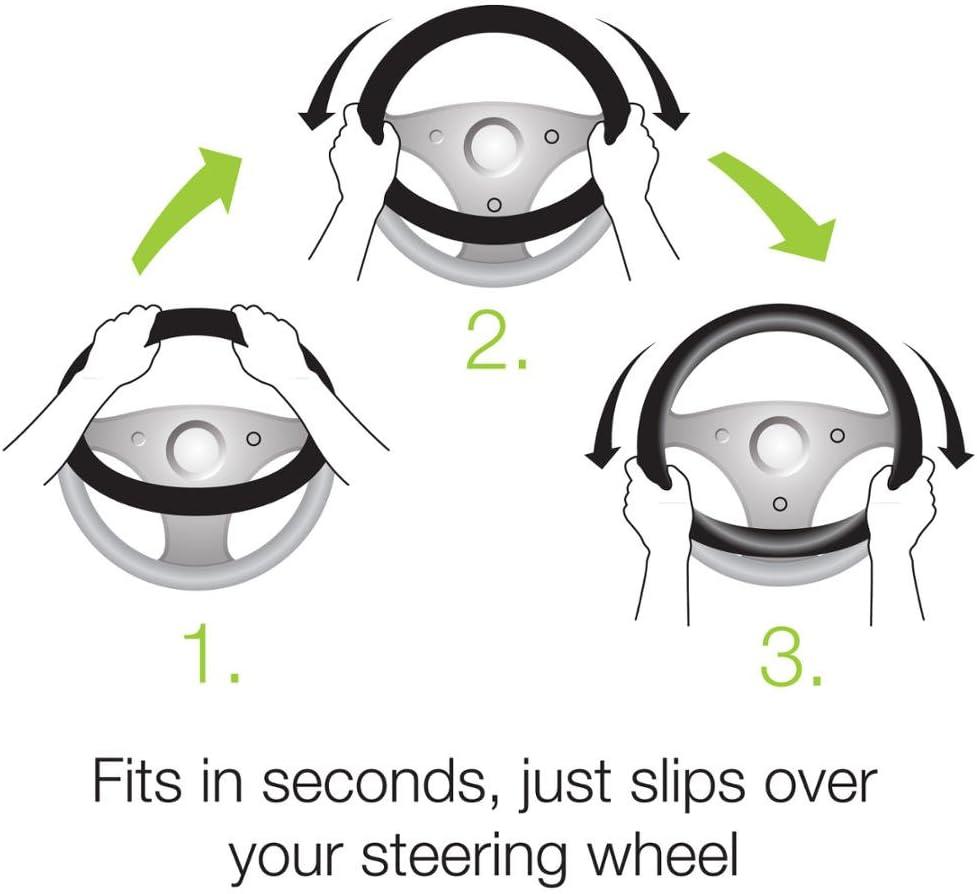 imageMotor Trend Ergonomic Grip Steering Wheel CoverProtector for Small Size Steering Wheels in Cars SUVs Boats 135145quot Grip Drive Pro Comfort Grip BlackBlack StitchingGenuine Leather Black