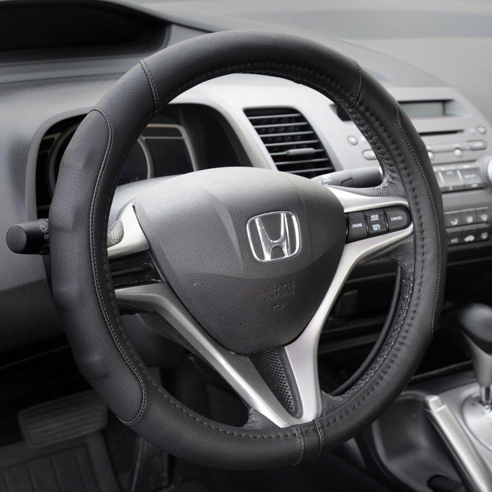 imageMotor Trend Ergonomic Grip Steering Wheel CoverProtector for Small Size Steering Wheels in Cars SUVs Boats 135145quot Grip Drive Pro Comfort Grip BlackBlack StitchingBlack  Black Stitching