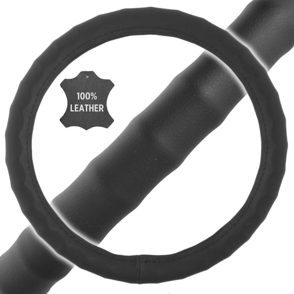 imageMotor Trend Ergonomic Grip Steering Wheel CoverProtector for Small Size Steering Wheels in Cars SUVs Boats 135145quot Grip Drive Pro Comfort Grip BlackBlack StitchingGenuine Leather Black