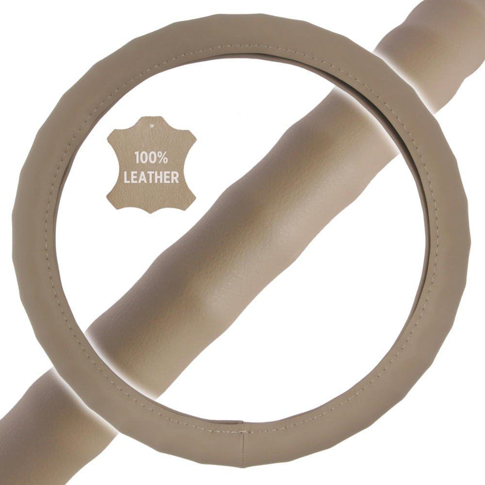 imageMotor Trend Ergonomic Grip Steering Wheel CoverProtector for Small Size Steering Wheels in Cars SUVs Boats 135145quot Grip Drive Pro Comfort Grip BlackBlack StitchingGenuine Leather Beige