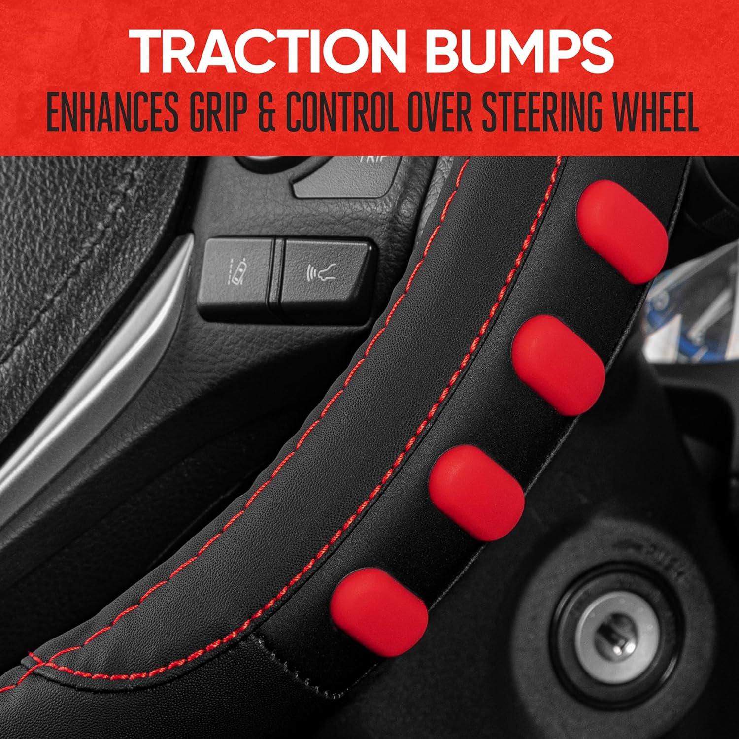 imageMotor Trend FlexGrip Red Steering Wheel Cover for Cars  Standard 15 inch Car Steering Wheel Cover Red and Black Steering Wheel Protector for Auto Truck Van SUVRed Grip