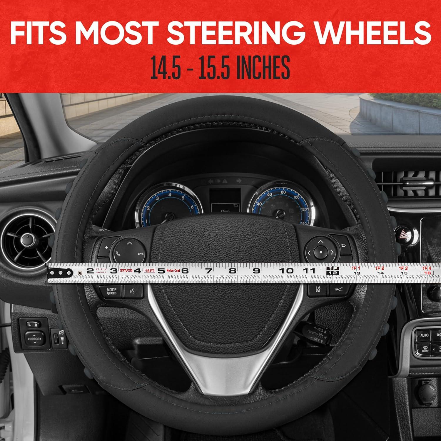 imageMotor Trend FlexGrip Red Steering Wheel Cover for Cars  Standard 15 inch Car Steering Wheel Cover Red and Black Steering Wheel Protector for Auto Truck Van SUVBlack  Charcoal Gray