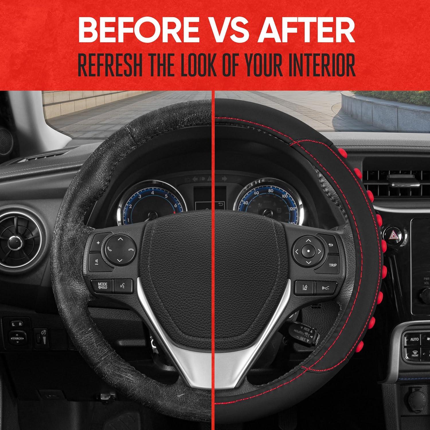 imageMotor Trend FlexGrip Red Steering Wheel Cover for Cars  Standard 15 inch Car Steering Wheel Cover Red and Black Steering Wheel Protector for Auto Truck Van SUVRed Grip