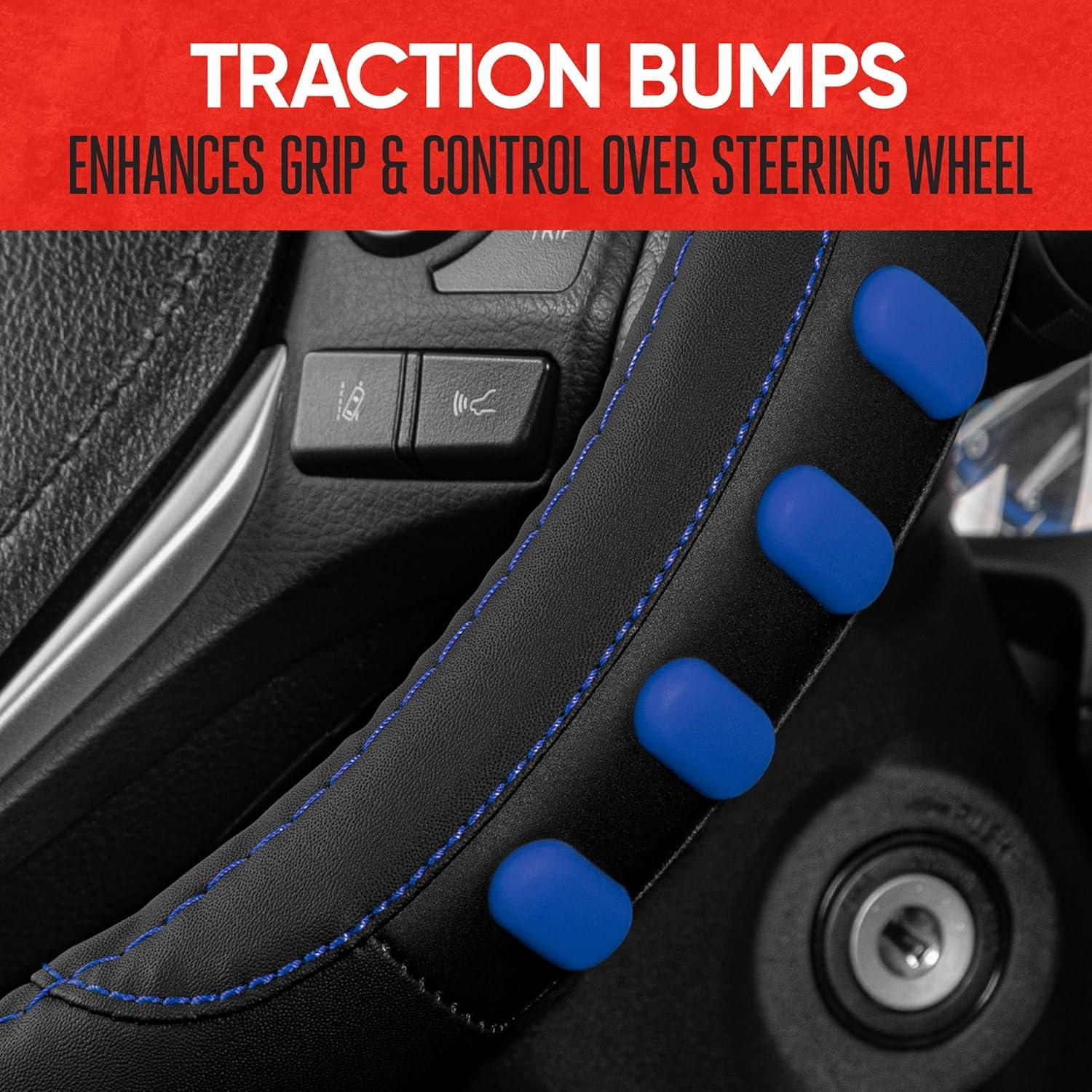 imageMotor Trend FlexGrip Red Steering Wheel Cover for Cars  Standard 15 inch Car Steering Wheel Cover Red and Black Steering Wheel Protector for Auto Truck Van SUVBlack  Blue