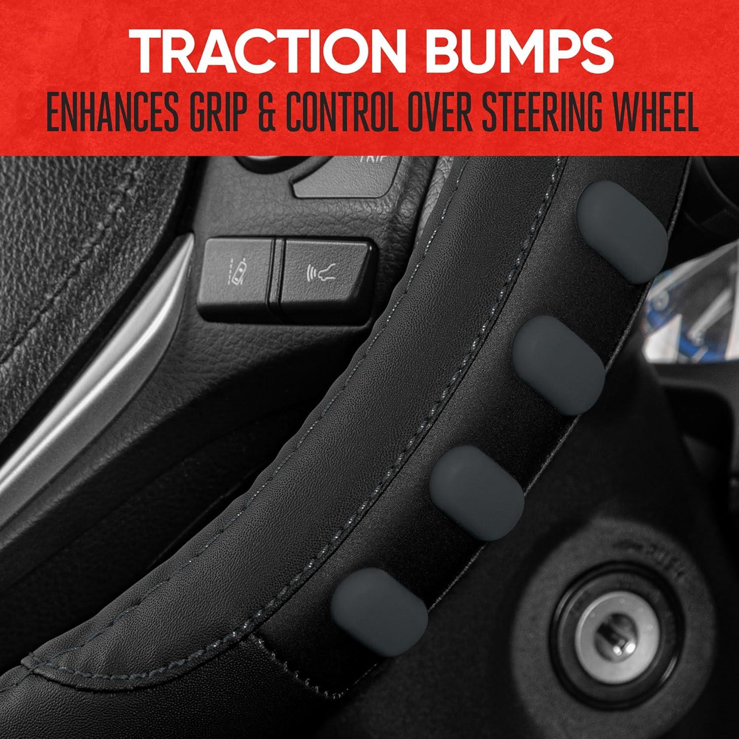 imageMotor Trend FlexGrip Red Steering Wheel Cover for Cars  Standard 15 inch Car Steering Wheel Cover Red and Black Steering Wheel Protector for Auto Truck Van SUVBlack  Charcoal Gray