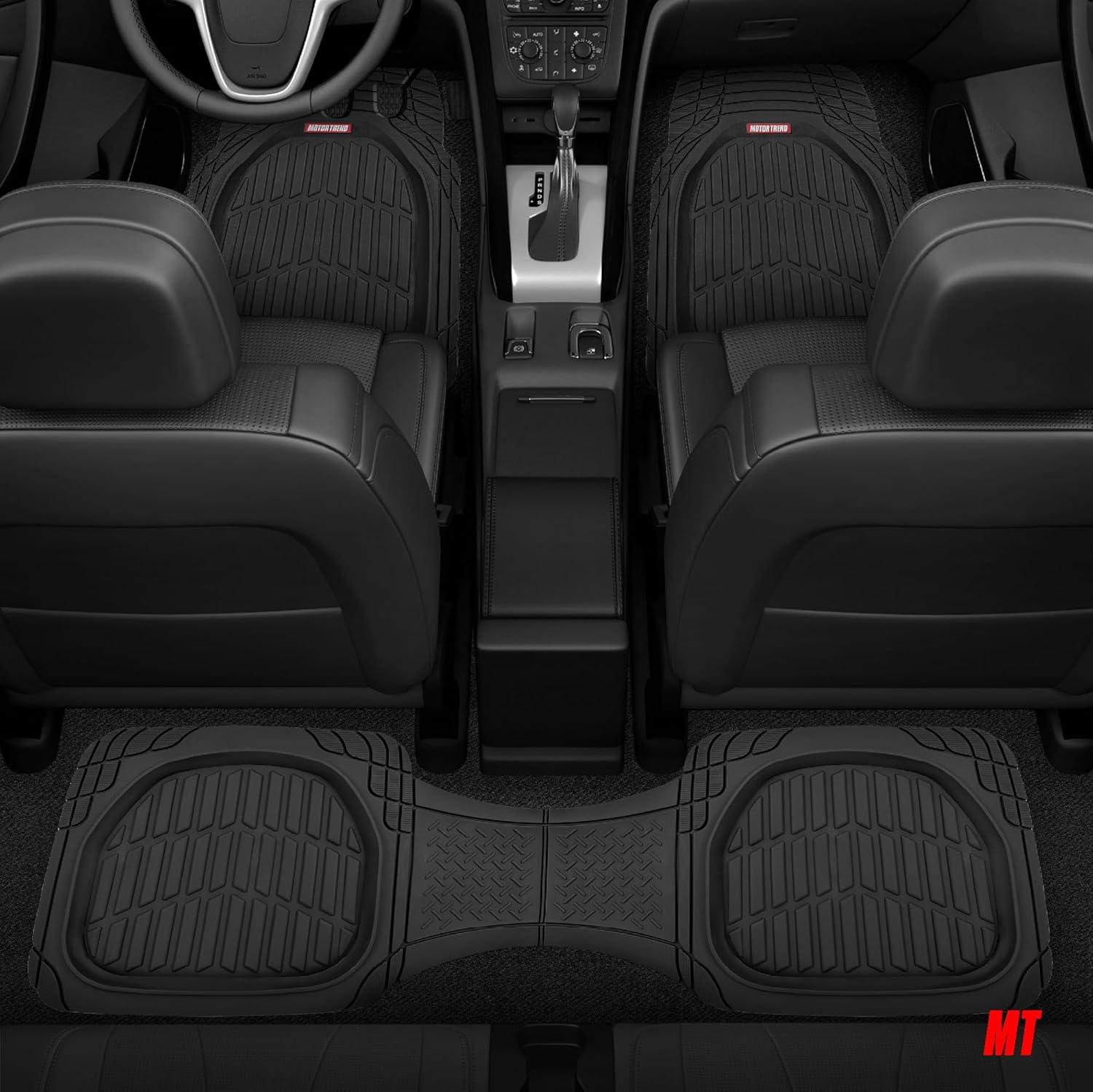 imageMotor Trend FlexTough 4Piece Heavy Duty Floor Mats for Cars Trucks SUVs Automotive Floor Mats Car Mats Full Set Front Rear ampamp Cargo TrimToFit SemiCustom Deep Dish All Weather Rubber Mats  BlackBlack