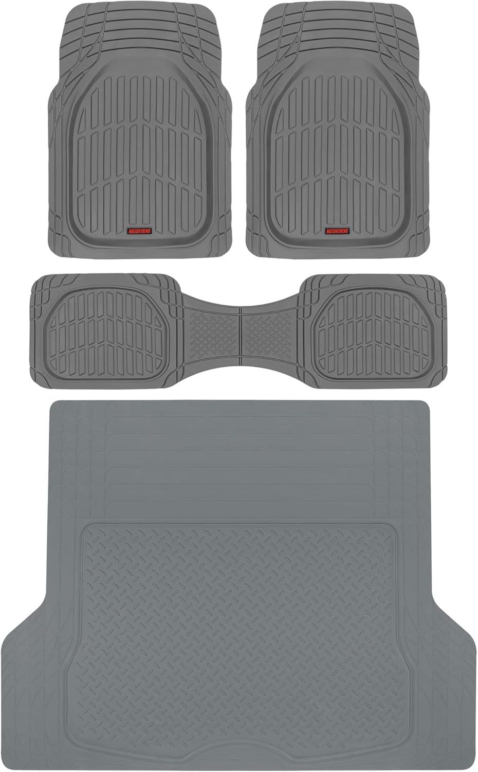 imageMotor Trend FlexTough 4Piece Heavy Duty Floor Mats for Cars Trucks SUVs Automotive Floor Mats Car Mats Full Set Front Rear ampamp Cargo TrimToFit SemiCustom Deep Dish All Weather Rubber Mats  BlackGray