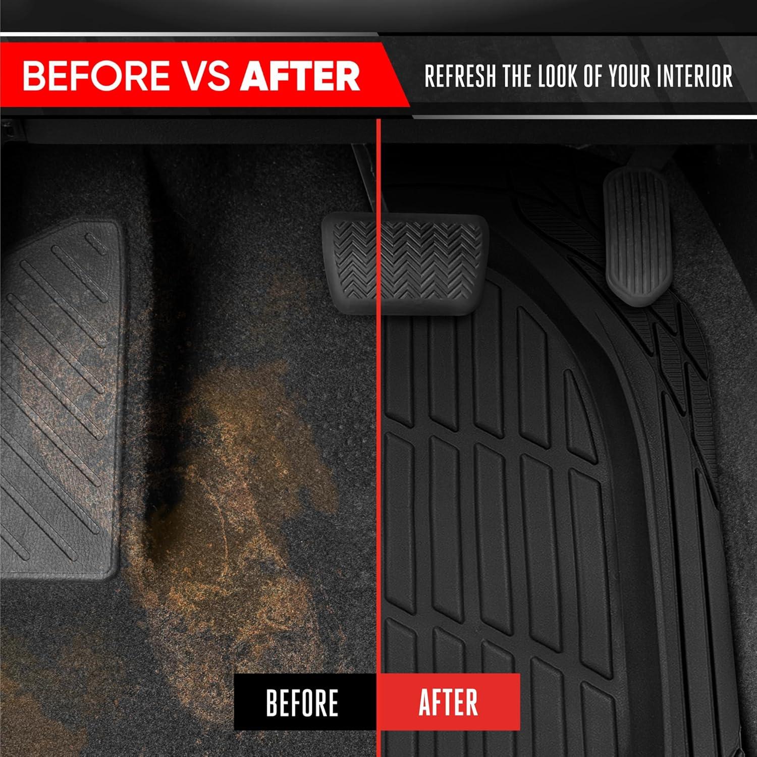 imageMotor Trend FlexTough 4Piece Heavy Duty Floor Mats for Cars Trucks SUVs Automotive Floor Mats Car Mats Full Set Front Rear ampamp Cargo TrimToFit SemiCustom Deep Dish All Weather Rubber Mats  BlackBlack