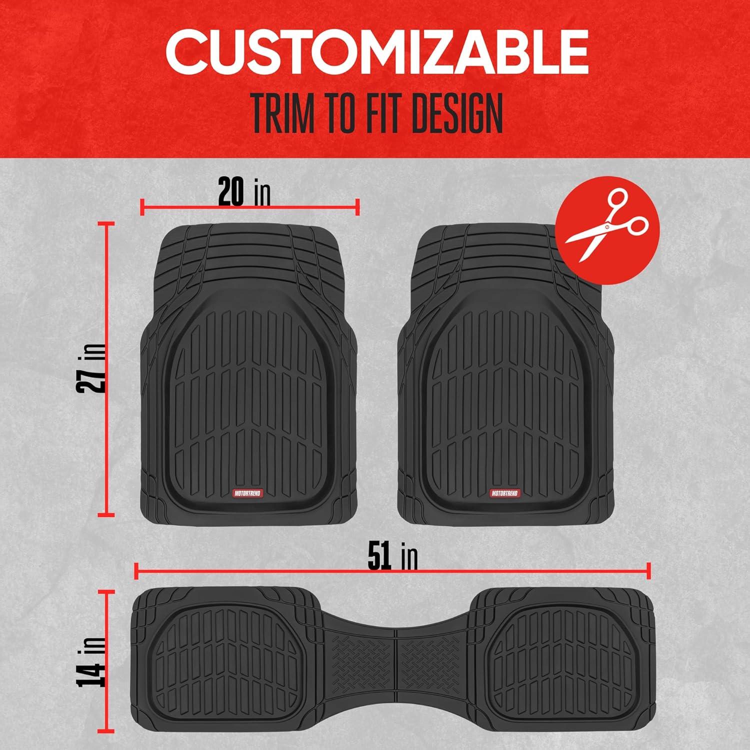 imageMotor Trend FlexTough 4Piece Heavy Duty Floor Mats for Cars Trucks SUVs Automotive Floor Mats Car Mats Full Set Front Rear ampamp Cargo TrimToFit SemiCustom Deep Dish All Weather Rubber Mats  BlackBlack