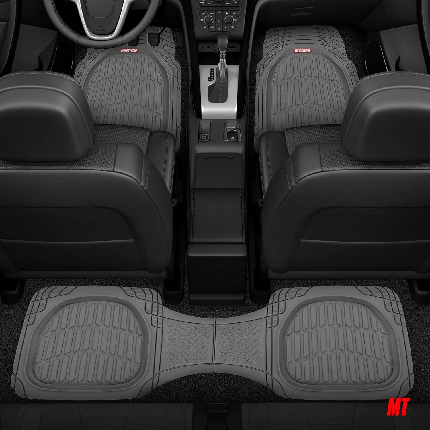 imageMotor Trend FlexTough 4Piece Heavy Duty Floor Mats for Cars Trucks SUVs Automotive Floor Mats Car Mats Full Set Front Rear ampamp Cargo TrimToFit SemiCustom Deep Dish All Weather Rubber Mats  BlackGray