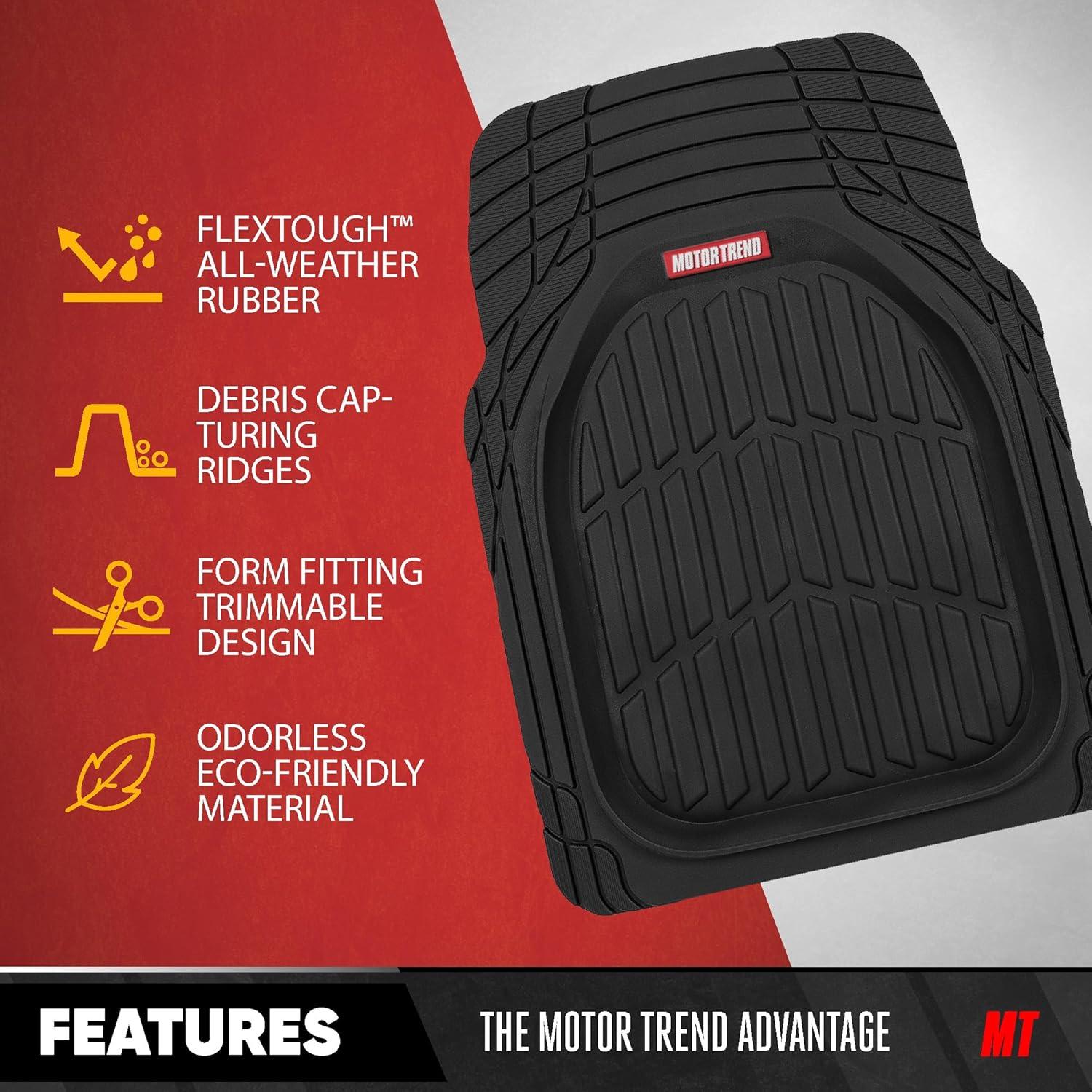 imageMotor Trend FlexTough 4Piece Heavy Duty Floor Mats for Cars Trucks SUVs Automotive Floor Mats Car Mats Full Set Front Rear ampamp Cargo TrimToFit SemiCustom Deep Dish All Weather Rubber Mats  BlackBlack