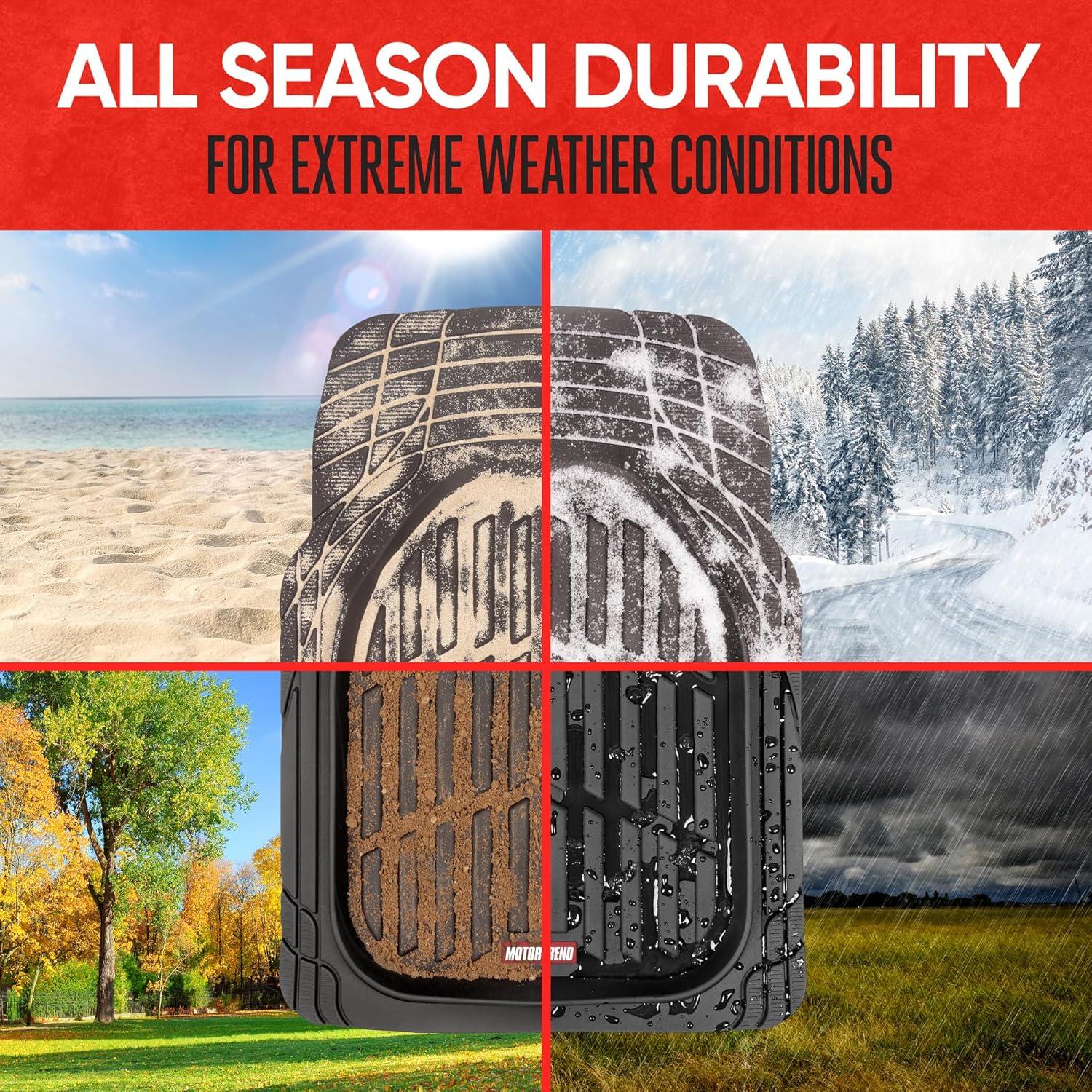 imageMotor Trend FlexTough 4Piece Heavy Duty Floor Mats for Cars Trucks SUVs Automotive Floor Mats Car Mats Full Set Front Rear ampamp Cargo TrimToFit SemiCustom Deep Dish All Weather Rubber Mats  BlackBlack