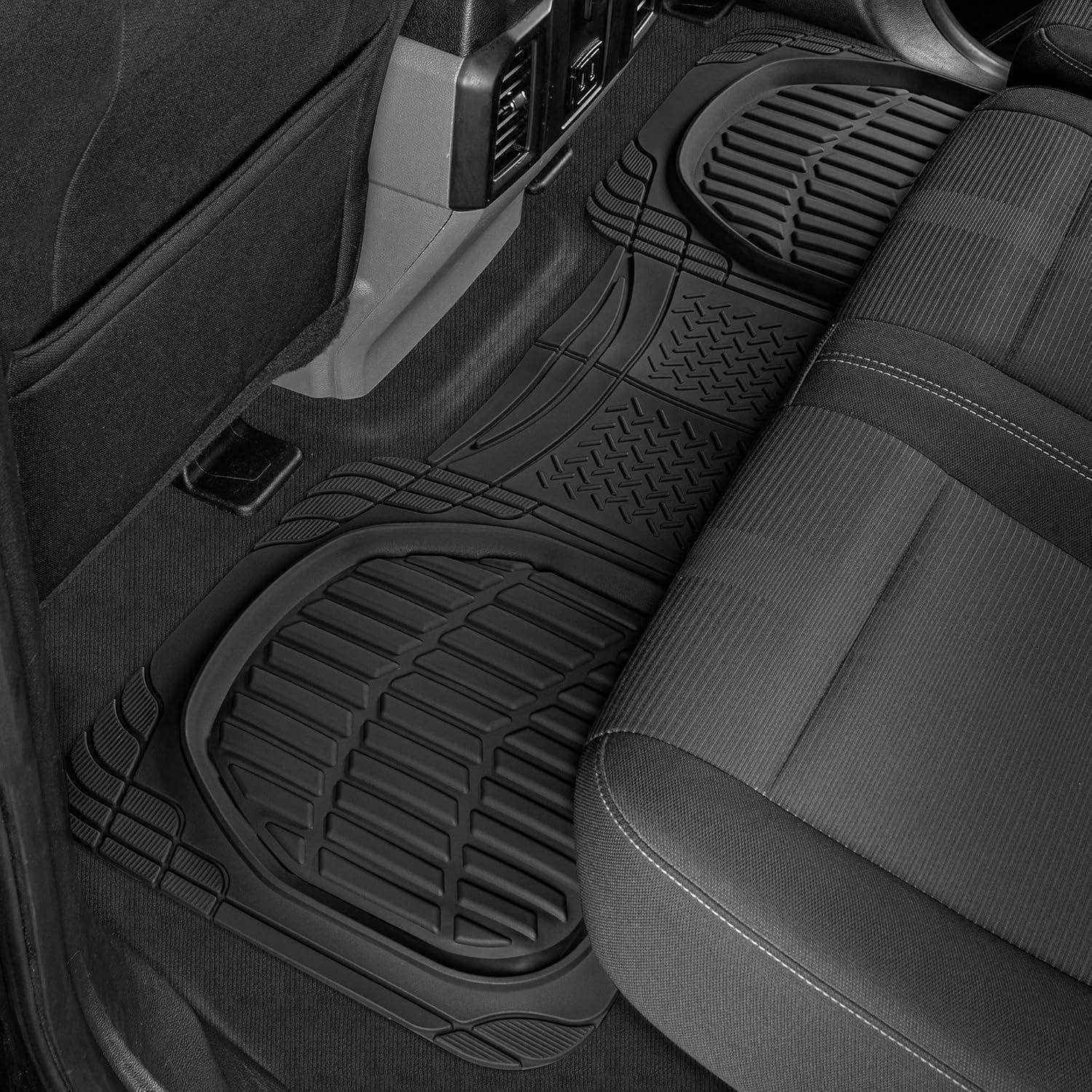 imageMotor Trend FlexTough 4Piece Heavy Duty Floor Mats for Cars Trucks SUVs Automotive Floor Mats Car Mats Full Set Front Rear ampamp Cargo TrimToFit SemiCustom Deep Dish All Weather Rubber Mats  BlackBlack