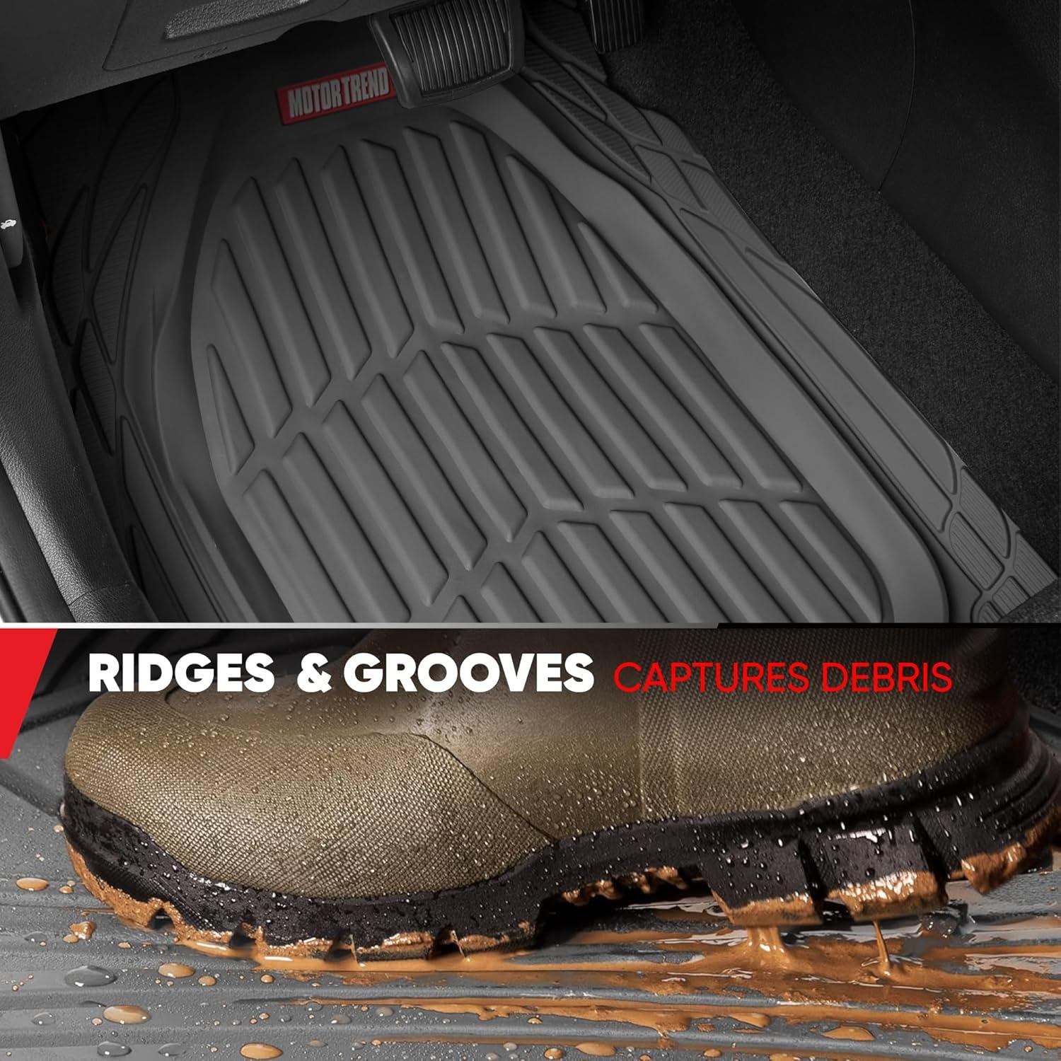 imageMotor Trend FlexTough 4Piece Heavy Duty Floor Mats for Cars Trucks SUVs Automotive Floor Mats Car Mats Full Set Front Rear ampamp Cargo TrimToFit SemiCustom Deep Dish All Weather Rubber Mats  BlackGray