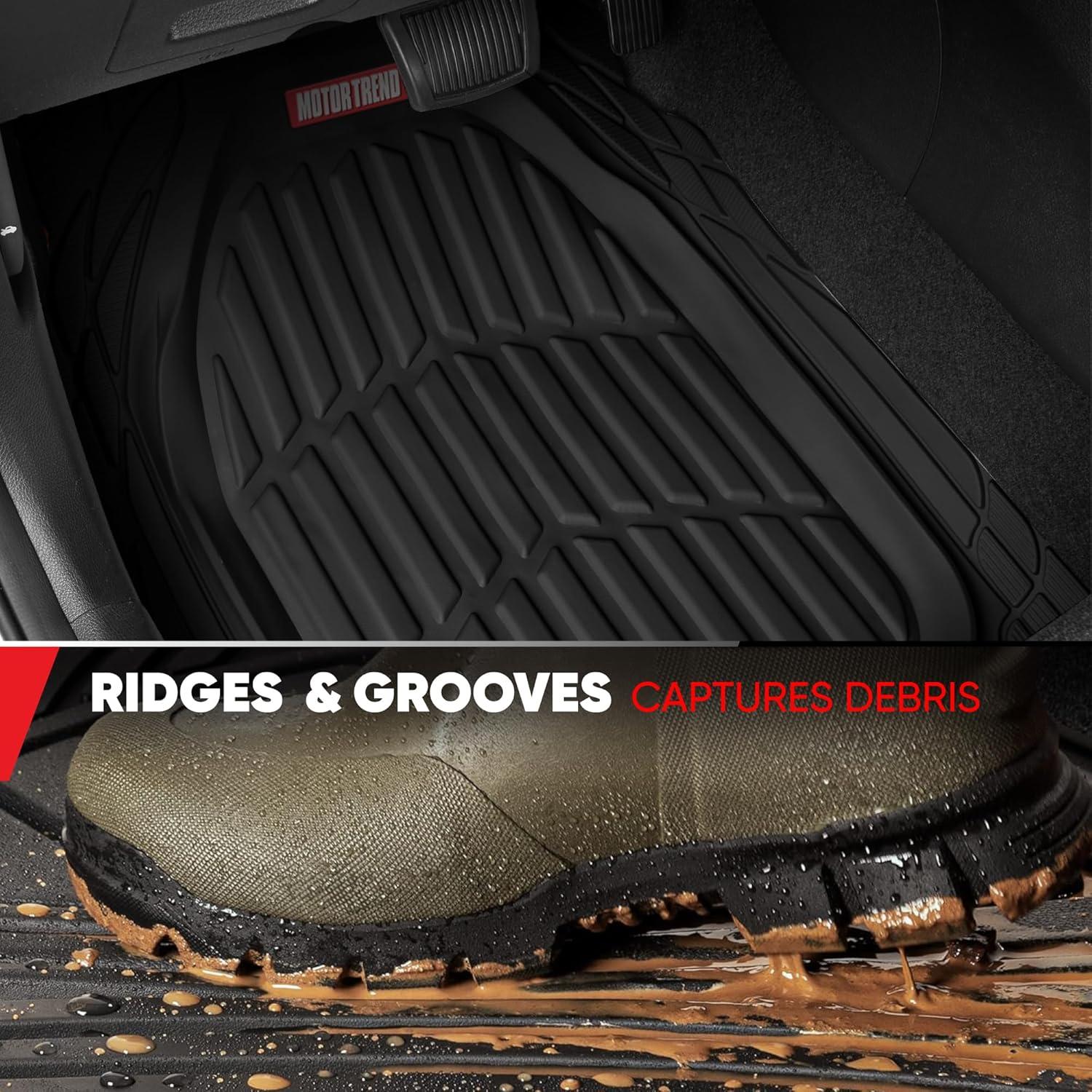 imageMotor Trend FlexTough 4Piece Heavy Duty Floor Mats for Cars Trucks SUVs Automotive Floor Mats Car Mats Full Set Front Rear ampamp Cargo TrimToFit SemiCustom Deep Dish All Weather Rubber Mats  BlackBlack