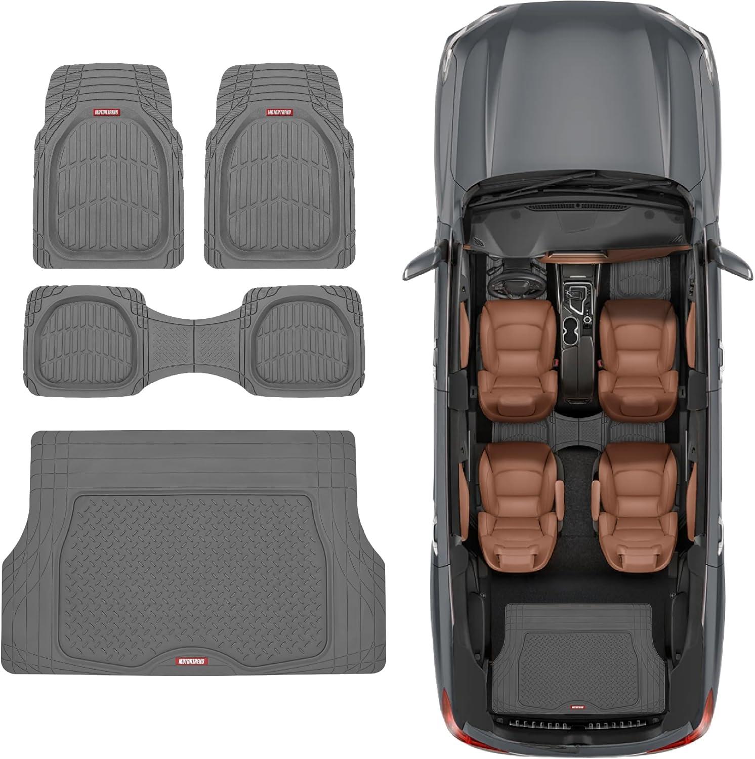 imageMotor Trend FlexTough 4Piece Heavy Duty Floor Mats for Cars Trucks SUVs Automotive Floor Mats Car Mats Full Set Front Rear ampamp Cargo TrimToFit SemiCustom Deep Dish All Weather Rubber Mats  BlackGray