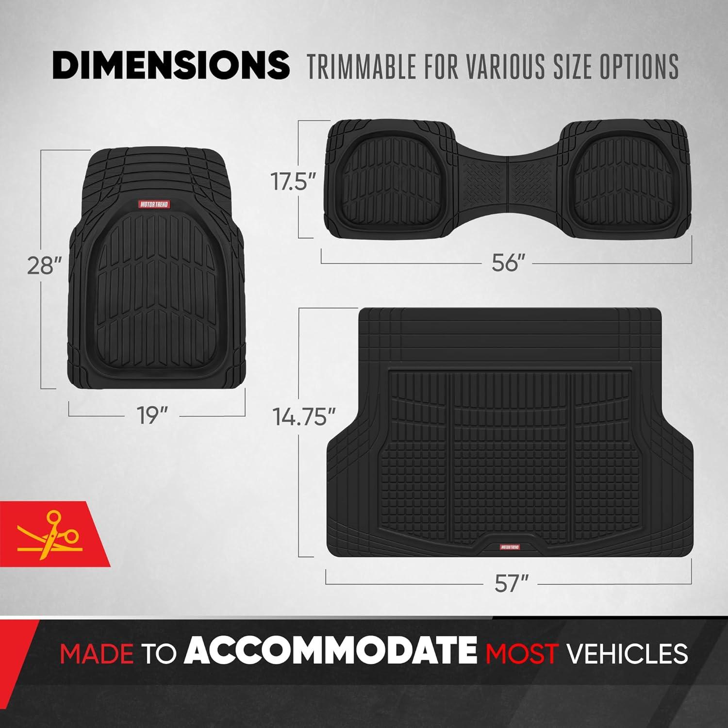 imageMotor Trend FlexTough 4Piece Heavy Duty Floor Mats for Cars Trucks SUVs Automotive Floor Mats Car Mats Full Set Front Rear ampamp Cargo TrimToFit SemiCustom Deep Dish All Weather Rubber Mats  BlackBlack