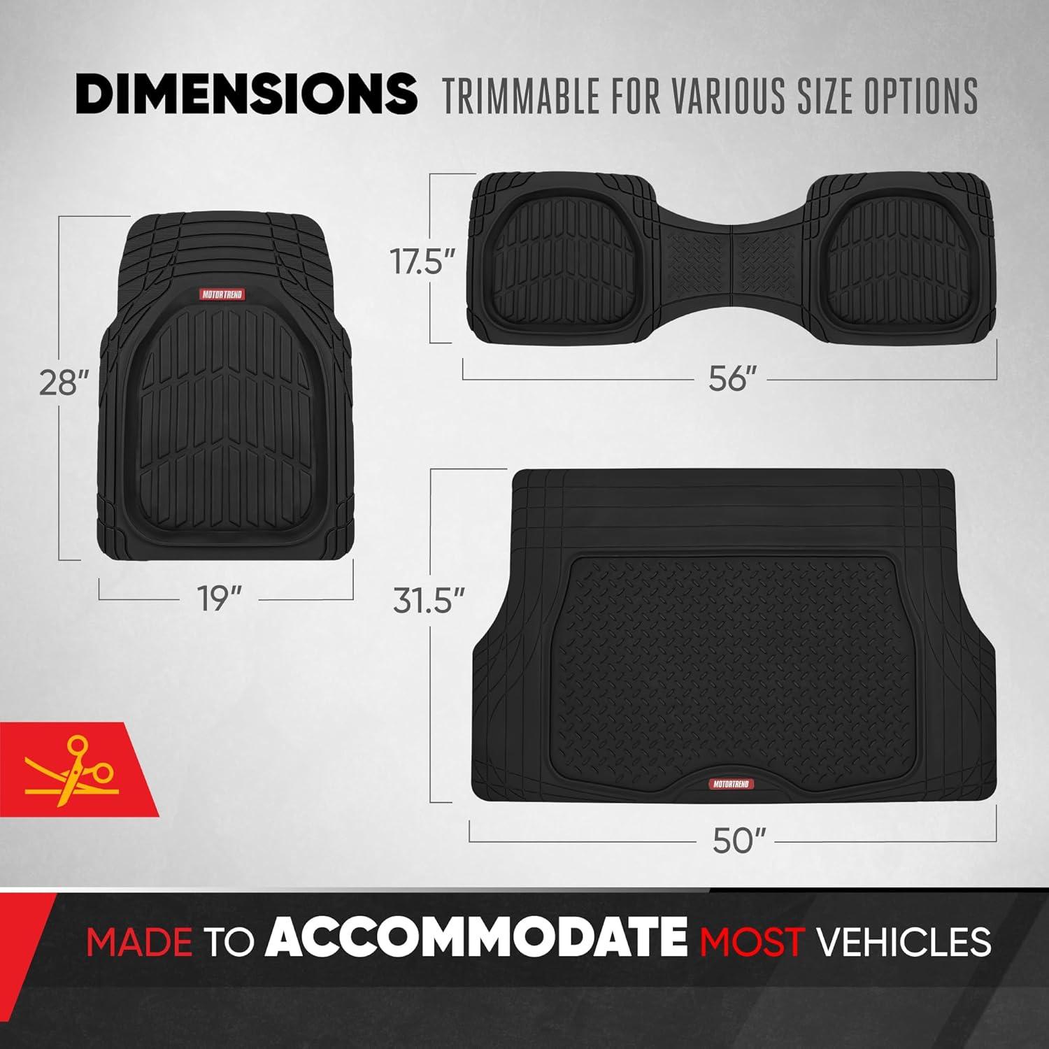 imageMotor Trend FlexTough 4Piece Heavy Duty Floor Mats for Cars Trucks SUVs Automotive Floor Mats Car Mats Full Set Front Rear ampamp Cargo TrimToFit SemiCustom Deep Dish All Weather Rubber Mats  BlackBlack