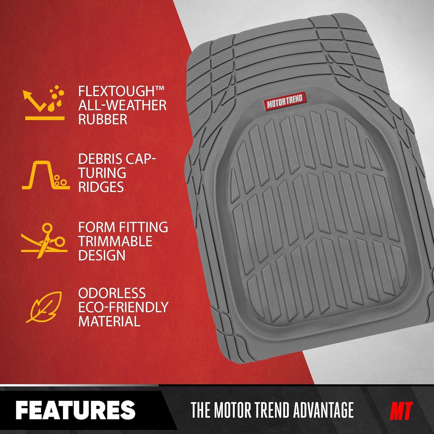 imageMotor Trend FlexTough 4Piece Heavy Duty Floor Mats for Cars Trucks SUVs Automotive Floor Mats Car Mats Full Set Front Rear ampamp Cargo TrimToFit SemiCustom Deep Dish All Weather Rubber Mats  BlackGray