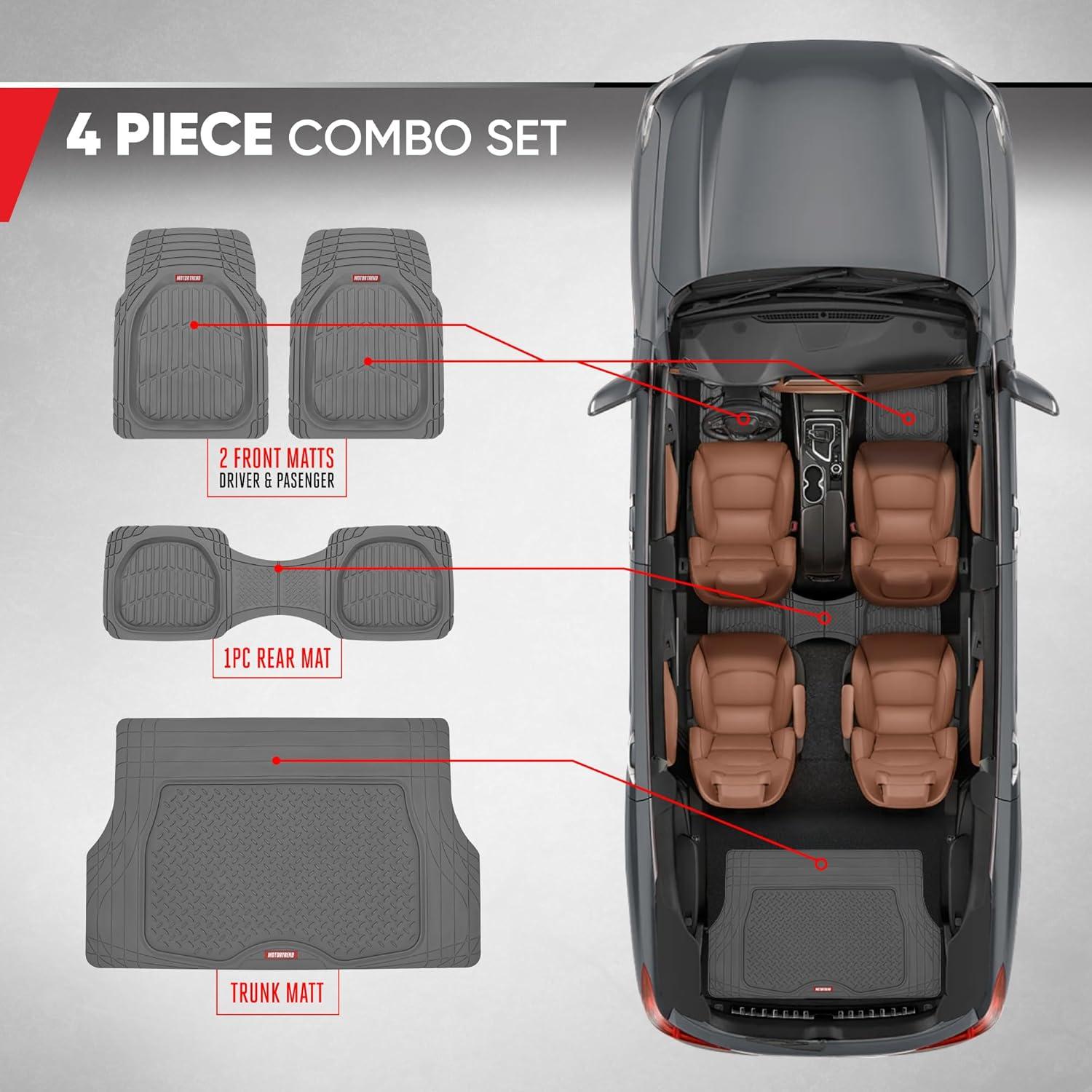 imageMotor Trend FlexTough 4Piece Heavy Duty Floor Mats for Cars Trucks SUVs Automotive Floor Mats Car Mats Full Set Front Rear ampamp Cargo TrimToFit SemiCustom Deep Dish All Weather Rubber Mats  BlackGray