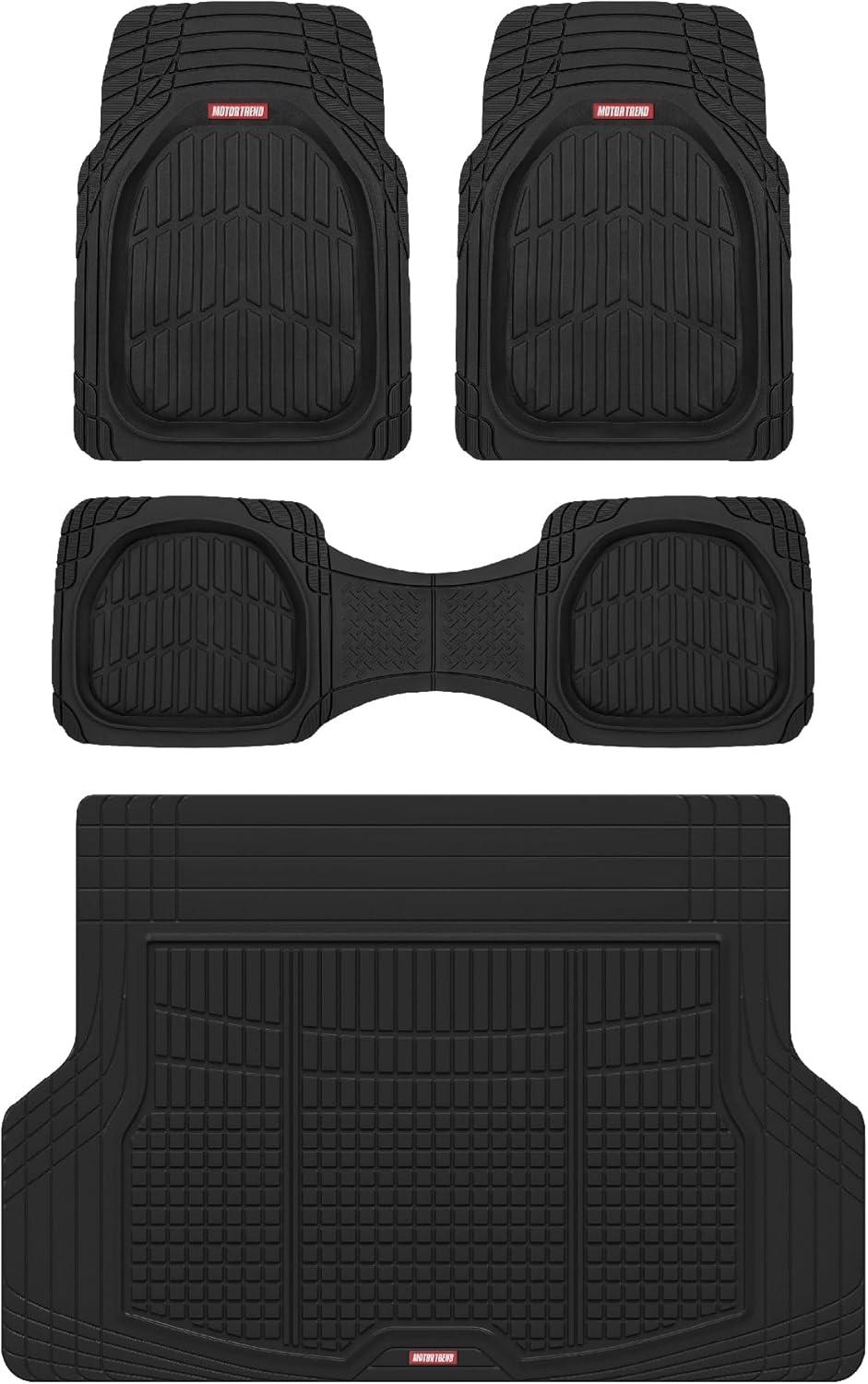 imageMotor Trend FlexTough 4Piece Heavy Duty Floor Mats for Cars Trucks SUVs Automotive Floor Mats Car Mats Full Set Front Rear ampamp Cargo TrimToFit SemiCustom Deep Dish All Weather Rubber Mats  BlackBlack