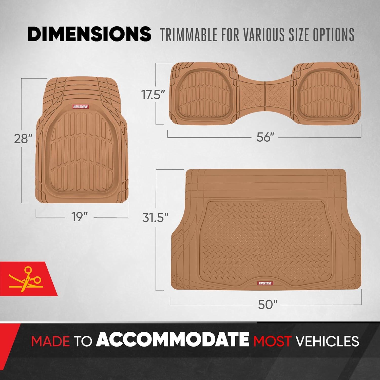 imageMotor Trend FlexTough 4Piece Heavy Duty Floor Mats for Cars Trucks SUVs Automotive Floor Mats Car Mats Full Set Front Rear ampamp Cargo TrimToFit SemiCustom Deep Dish All Weather Rubber Mats  BeigeBeige