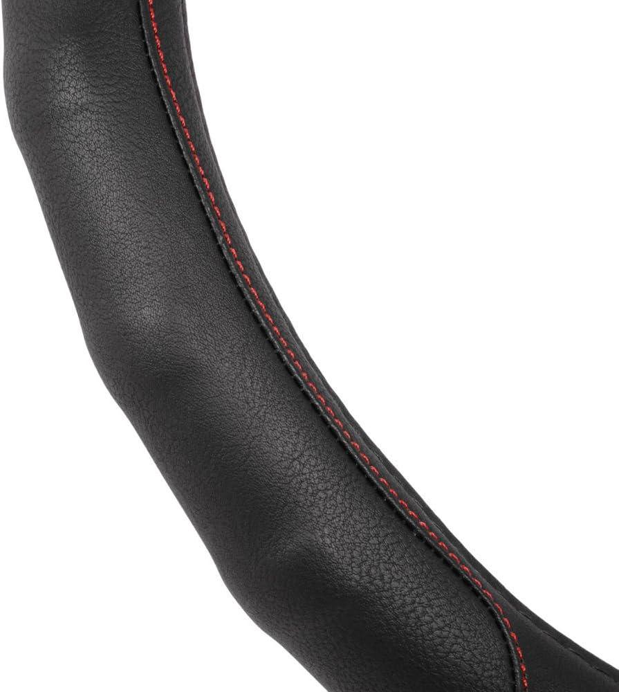 imageMotor Trend GripDrive Faux Black Leather Steering Wheel Cover for Car Truck Van SUV Small 14 inch Size Gray Accent Stitched Car Steering Wheel Cover Vehicle ampamp Auto AccessoriesBlack  Red Accent Stitching