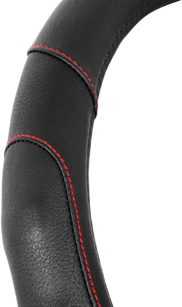 imageMotor Trend GripDrive Faux Black Leather Steering Wheel Cover for Car Truck Van SUV Small 14 inch Size Gray Accent Stitched Car Steering Wheel Cover Vehicle ampamp Auto AccessoriesBlack  Red Accent Stitching