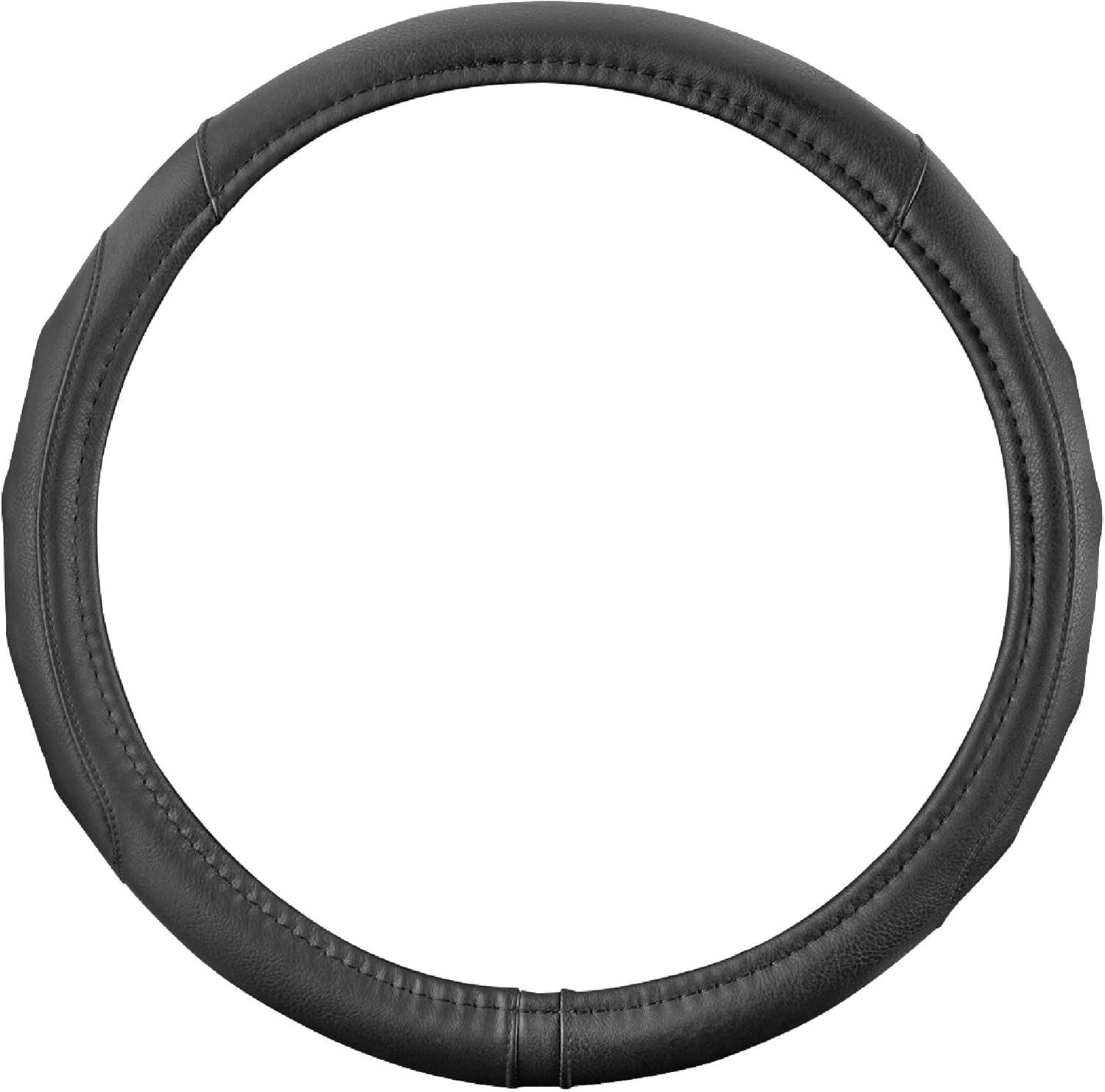 imageMotor Trend GripDrive Faux Black Leather Steering Wheel Cover for Car Truck Van SUV Small 14 inch Size Gray Accent Stitched Car Steering Wheel Cover Vehicle ampamp Auto AccessoriesBlack  Black Accent Stitching