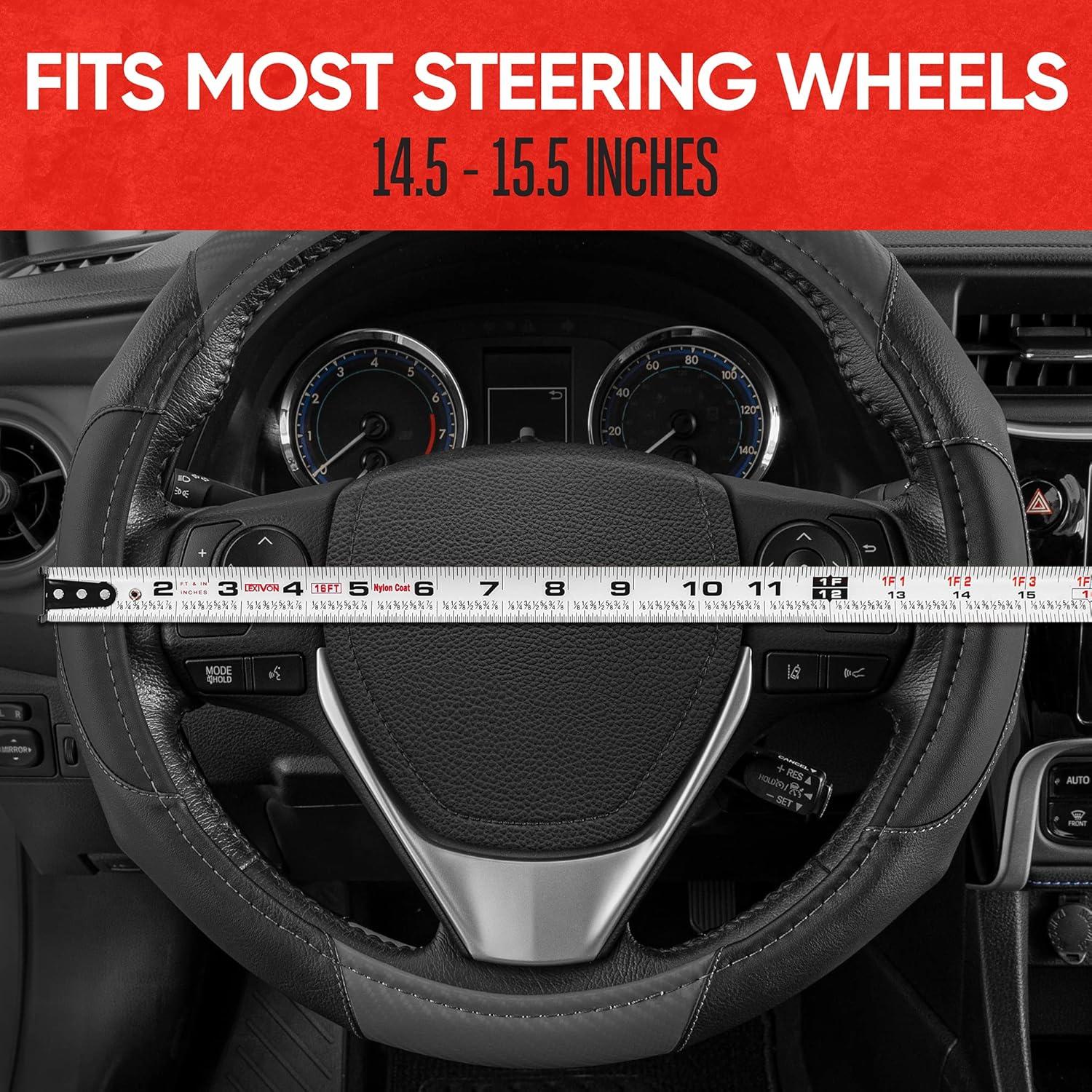 imageMotor Trend GripDrive Faux Black Leather Steering Wheel Cover for Car Truck Van SUV Small 14 inch Size Gray Accent Stitched Car Steering Wheel Cover Vehicle ampamp Auto AccessoriesBlack  Gray Accent Stitching