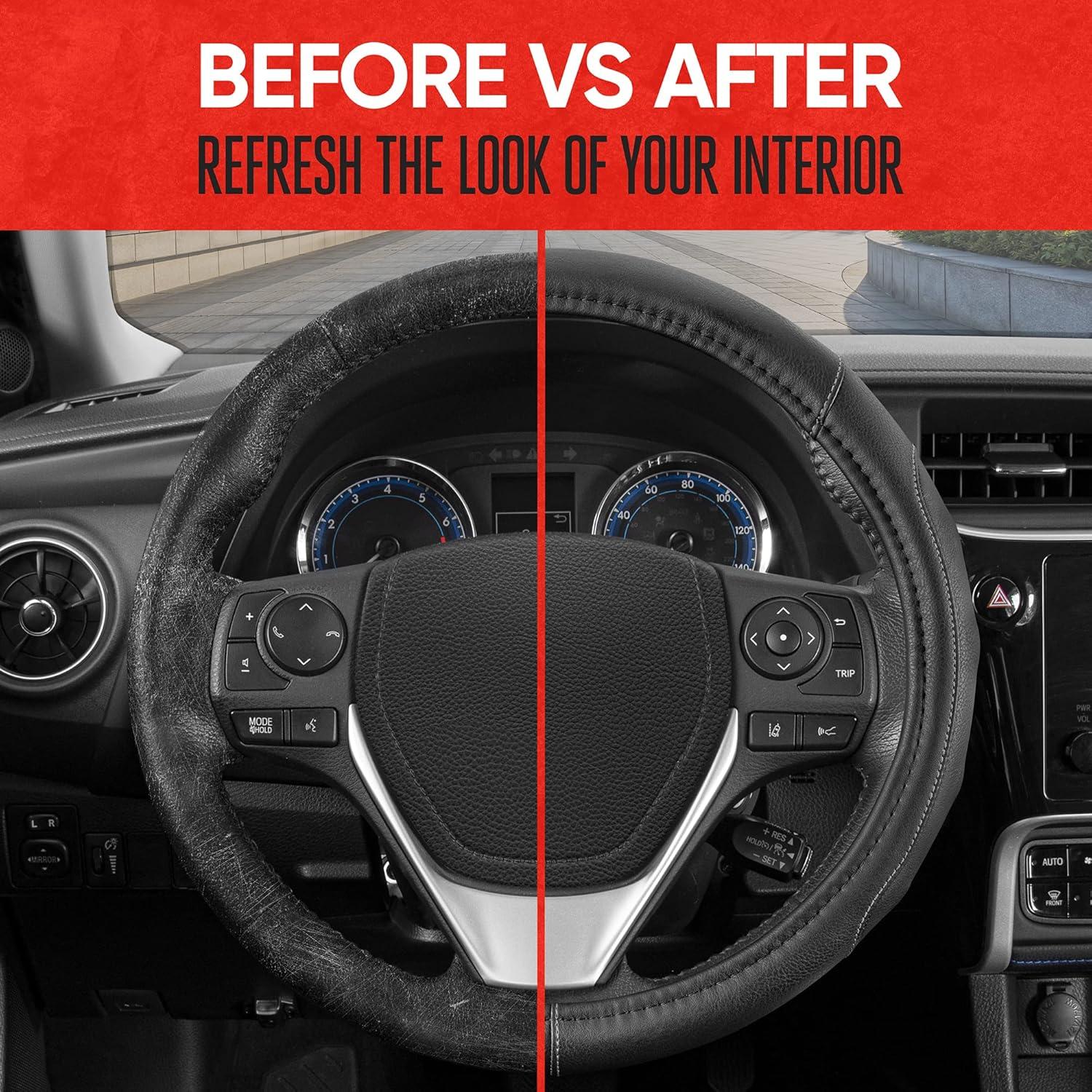 imageMotor Trend GripDrive Faux Black Leather Steering Wheel Cover for Car Truck Van SUV Small 14 inch Size Gray Accent Stitched Car Steering Wheel Cover Vehicle ampamp Auto AccessoriesBlack  Gray Accent Stitching