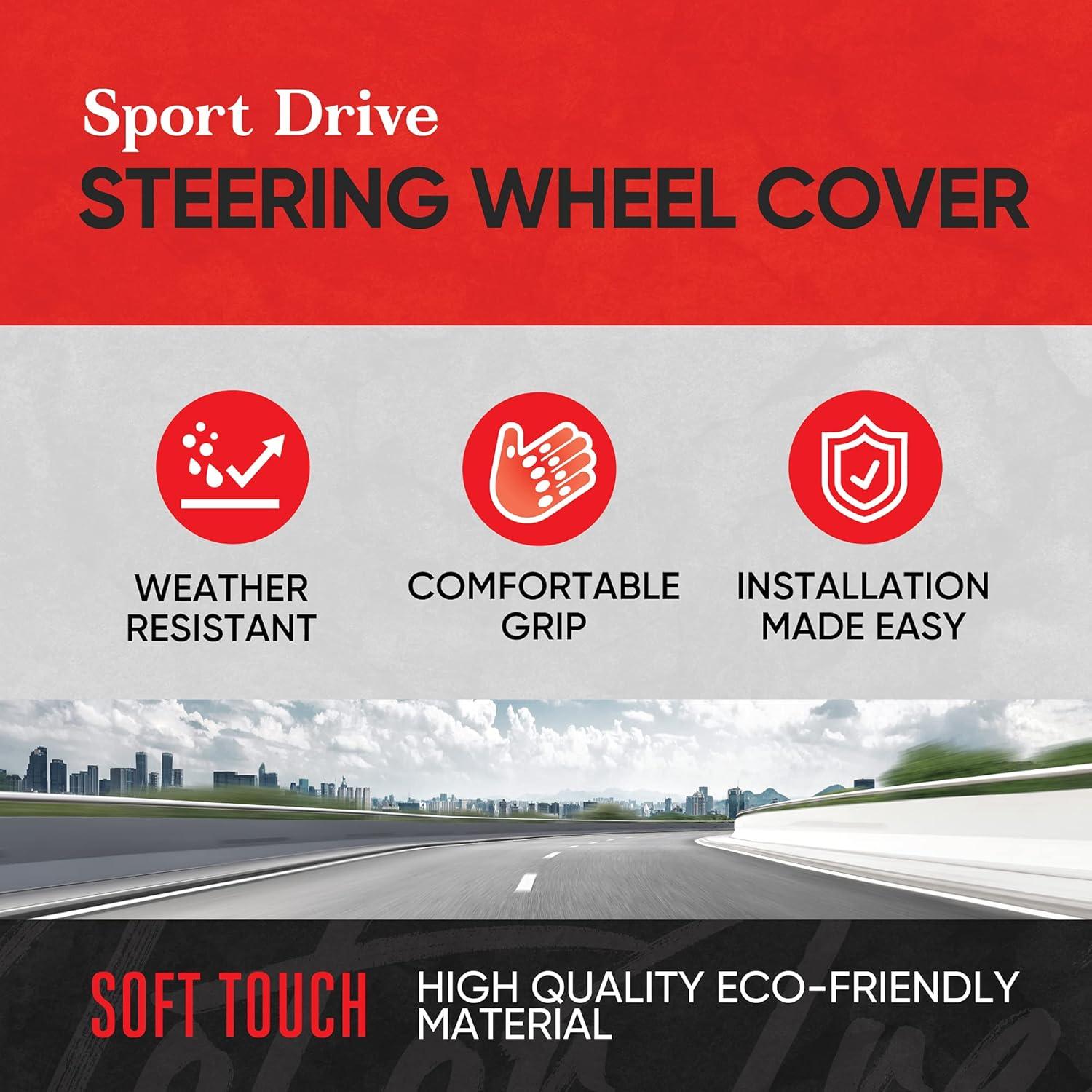 imageMotor Trend GripDrive Faux Black Leather Steering Wheel Cover for Car Truck Van SUV Small 14 inch Size Gray Accent Stitched Car Steering Wheel Cover Vehicle ampamp Auto AccessoriesBlack  Red Accent Stitching