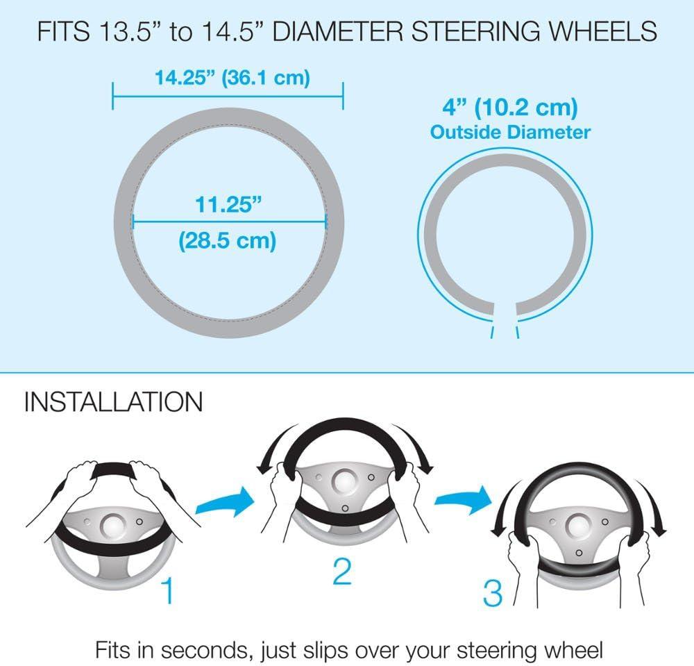 imageMotor Trend GripDrive Faux Black Leather Steering Wheel Cover for Car Truck Van SUV Small 14 inch Size Gray Accent Stitched Car Steering Wheel Cover Vehicle ampamp Auto AccessoriesBlack  Gray Accent Stitching
