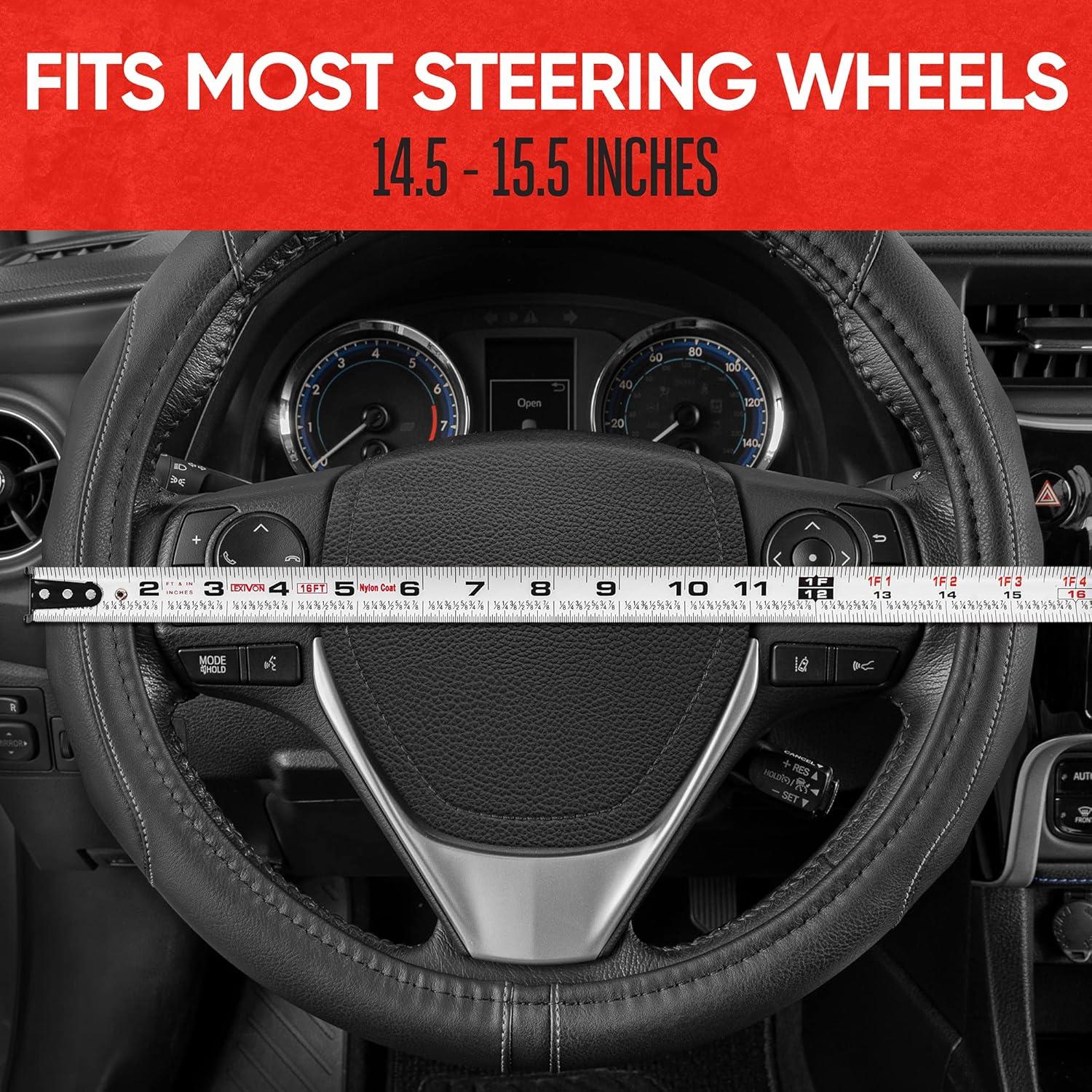 imageMotor Trend GripDrive Faux Black Leather Steering Wheel Cover for Car Truck Van SUV Small 14 inch Size Gray Accent Stitched Car Steering Wheel Cover Vehicle ampamp Auto AccessoriesBlack  Gray Accent Stitching