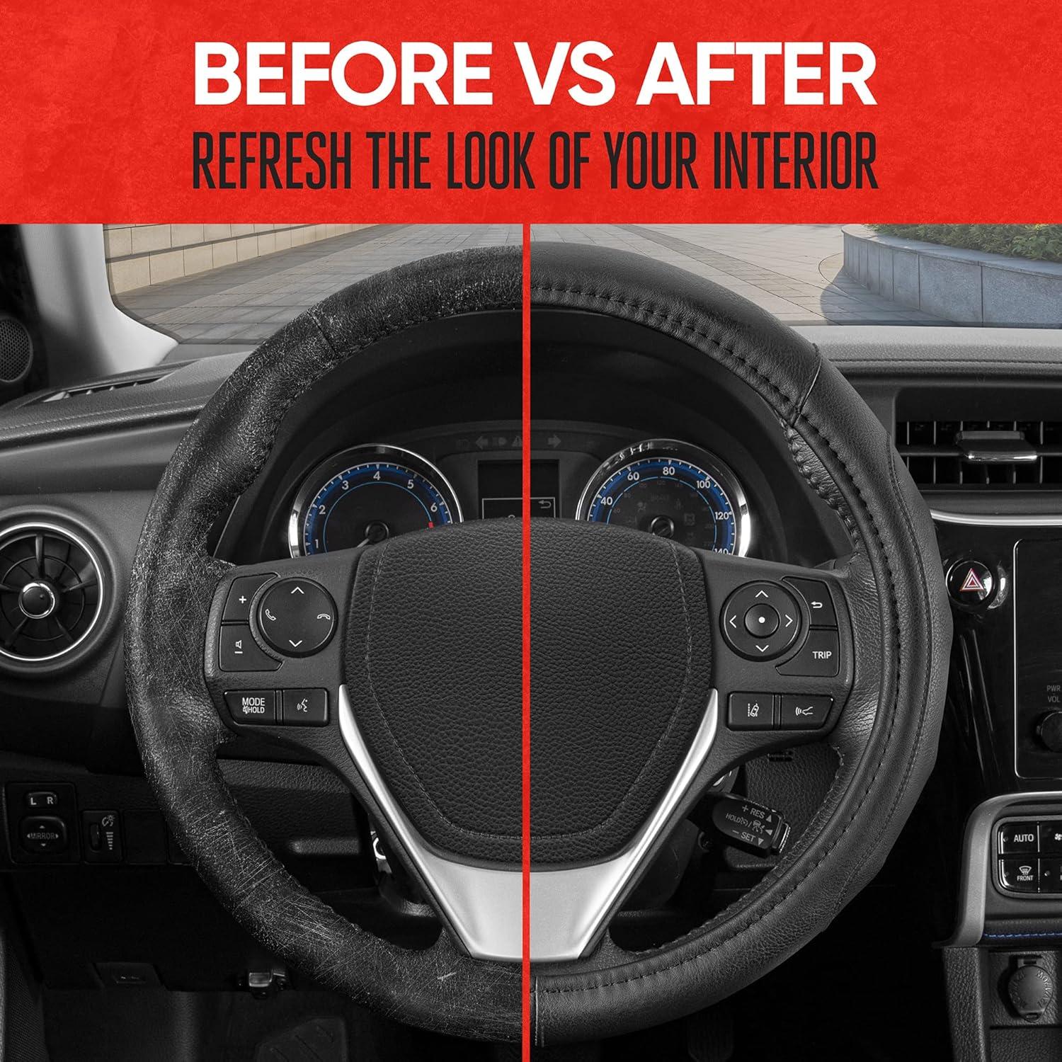 imageMotor Trend GripDrive Faux Black Leather Steering Wheel Cover for Car Truck Van SUV Small 14 inch Size Gray Accent Stitched Car Steering Wheel Cover Vehicle ampamp Auto AccessoriesBlack  Black Accent Stitching