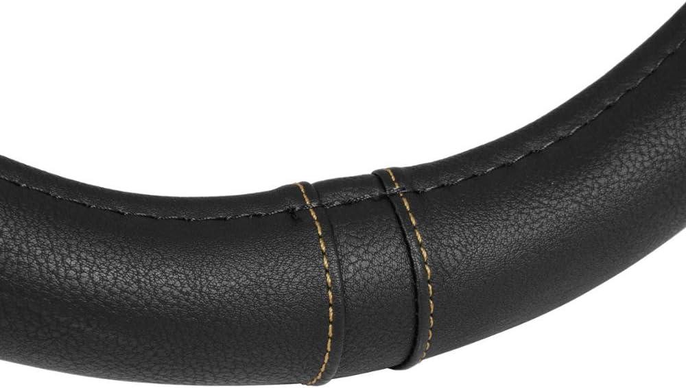 imageMotor Trend GripDrive Faux Black Leather Steering Wheel Cover for Car Truck Van SUV Small 14 inch Size Gray Accent Stitched Car Steering Wheel Cover Vehicle ampamp Auto AccessoriesBlack  Beige Accent Stitching