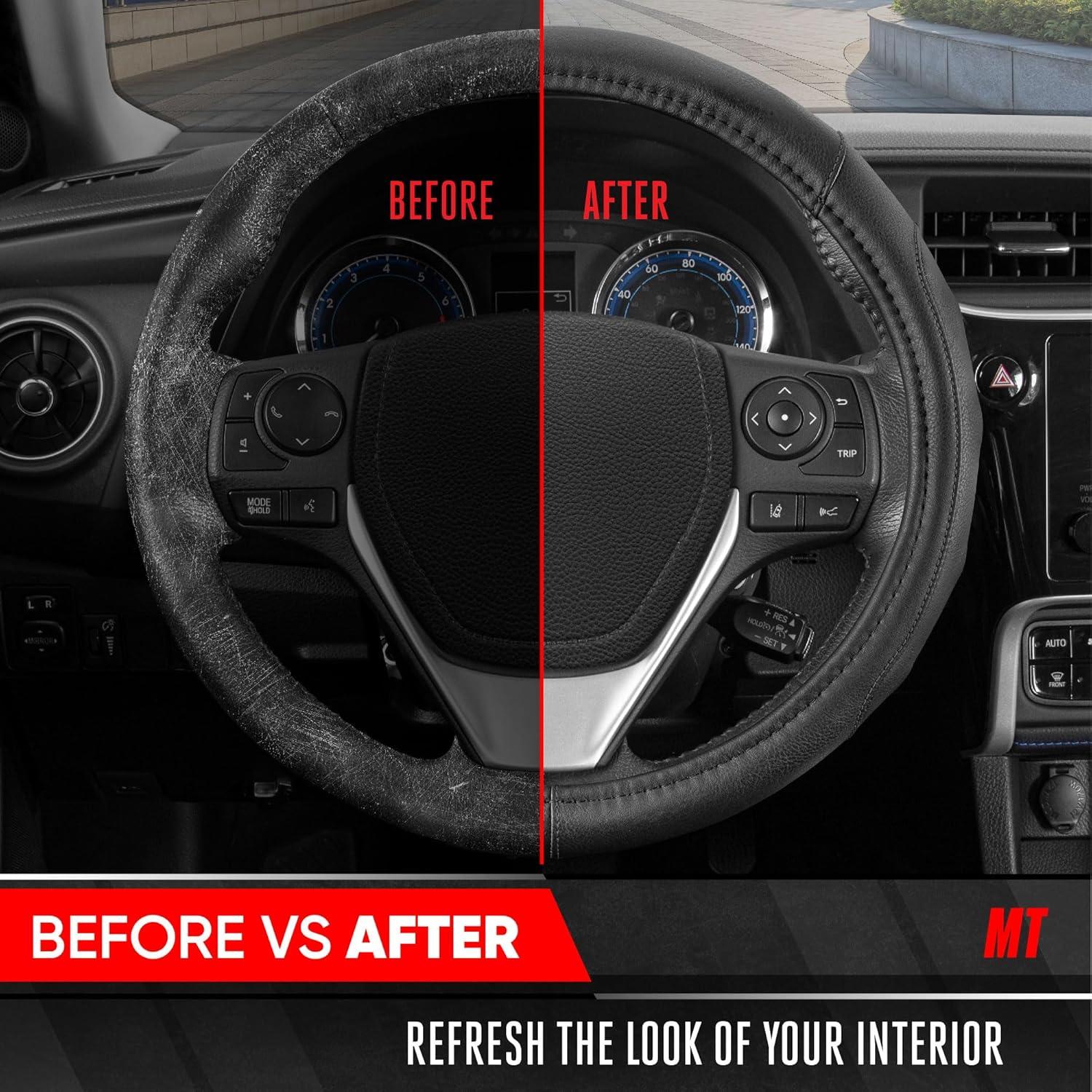 imageMotor Trend GripDrive Faux Black Leather Steering Wheel Cover for Car Truck Van SUV Small 14 inch Size Gray Accent Stitched Car Steering Wheel Cover Vehicle ampamp Auto AccessoriesBlack  Black Accent Stitching