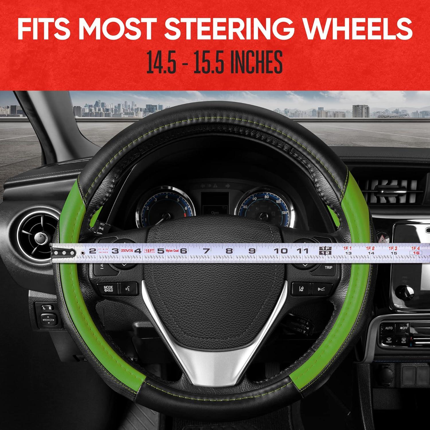 imageMotor Trend GripPlus Black Carbon Fiber Steering Wheel Cover Standard 15 inch Size Advanced Traction Grip Car Steering Wheel Cover for Truck Van SUV AutoGreen Sport Drive