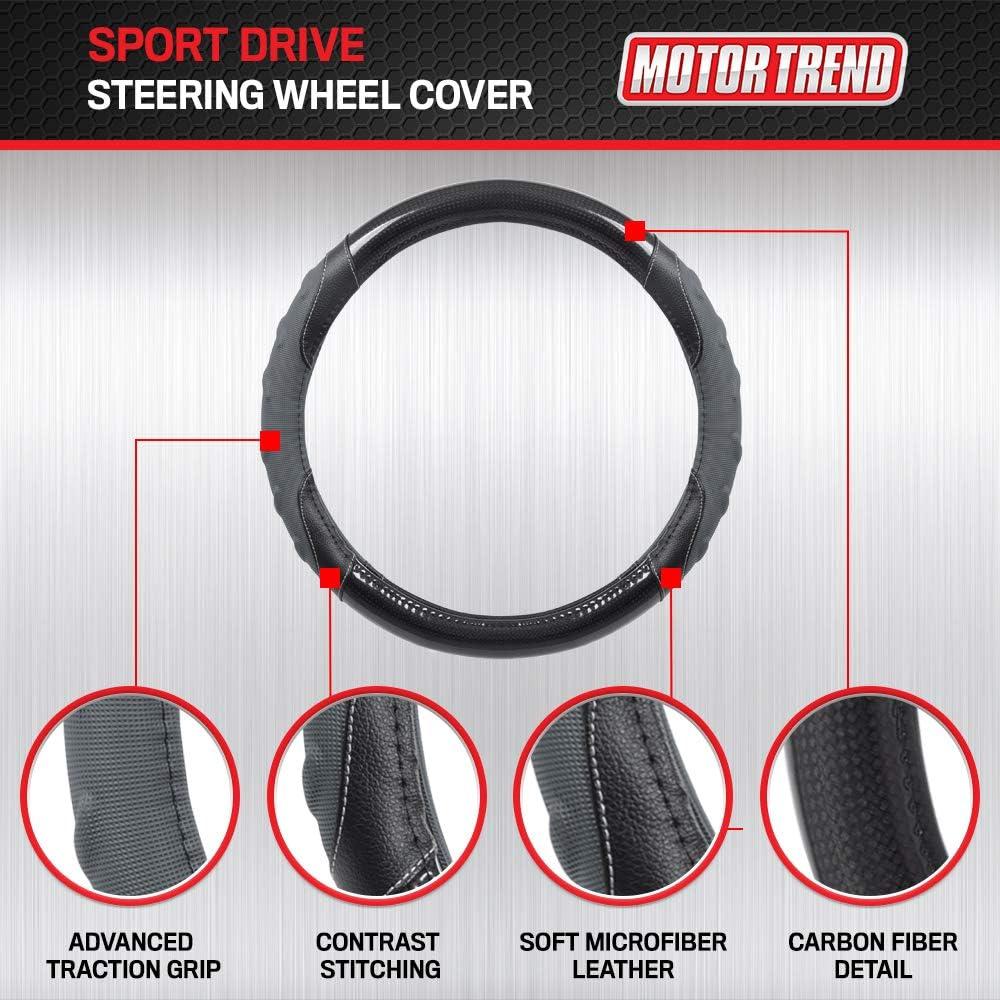imageMotor Trend GripPlus Black Carbon Fiber Steering Wheel Cover Standard 15 inch Size Advanced Traction Grip Car Steering Wheel Cover for Truck Van SUV AutoGray Grip Plus