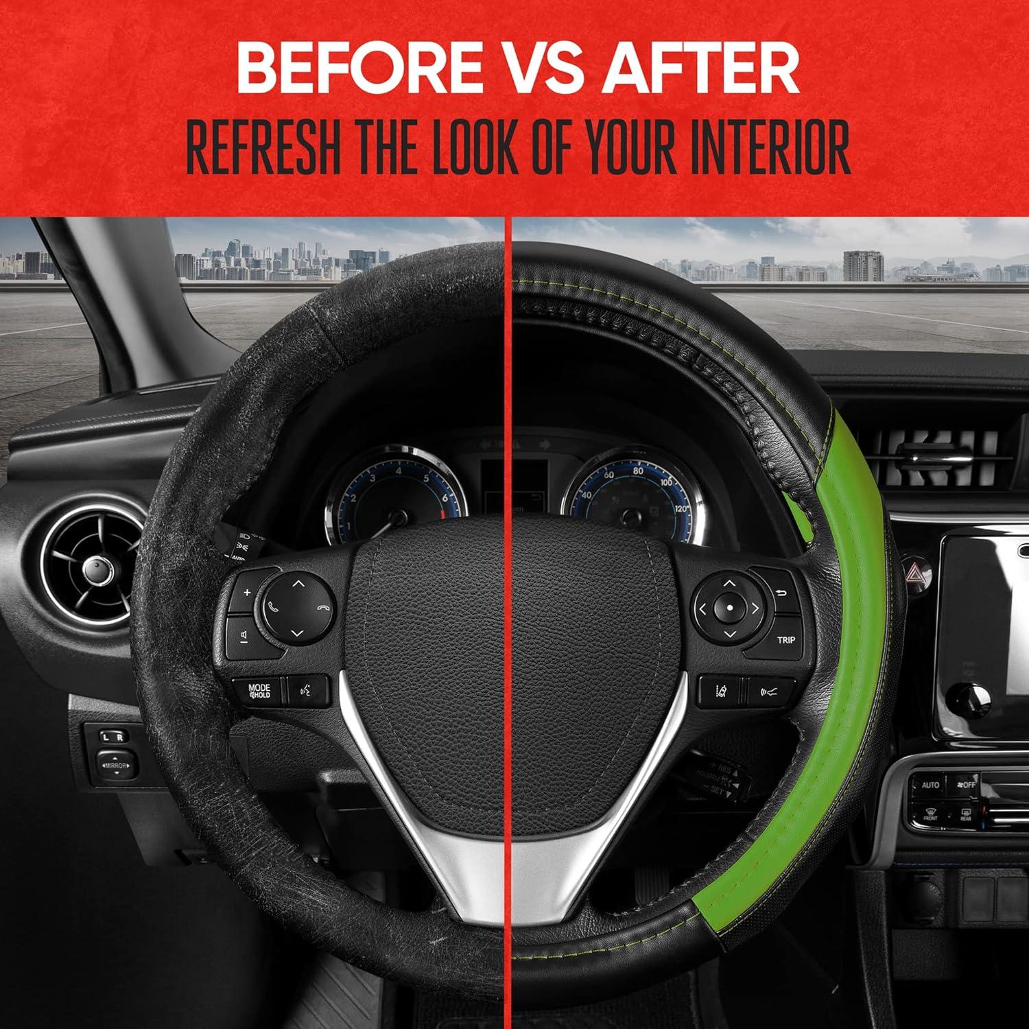 imageMotor Trend GripPlus Black Carbon Fiber Steering Wheel Cover Standard 15 inch Size Advanced Traction Grip Car Steering Wheel Cover for Truck Van SUV AutoGreen Sport Drive